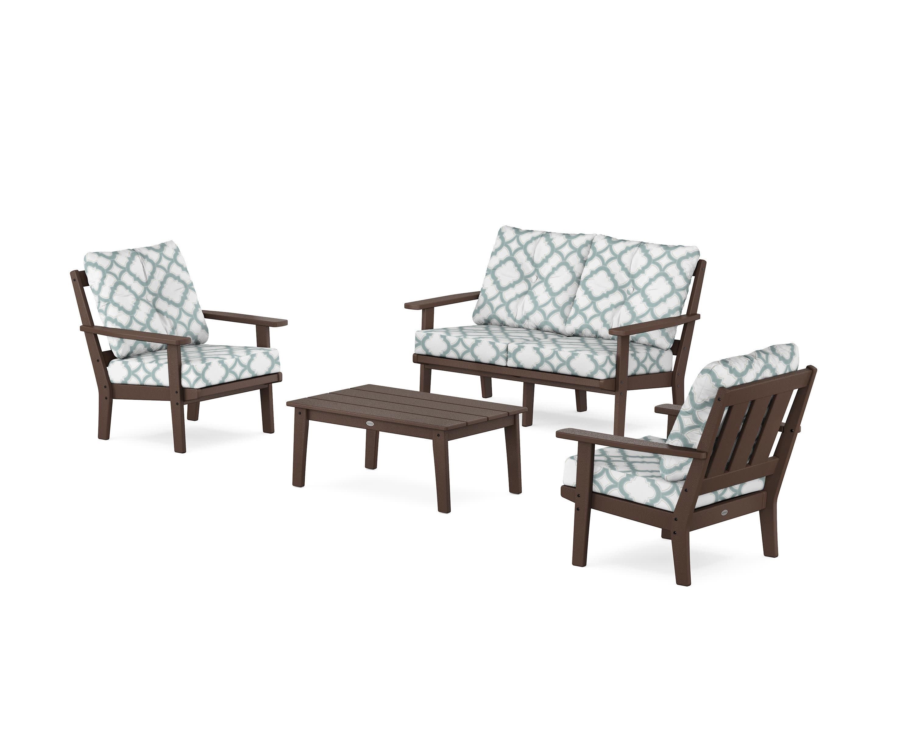 Oxford 4-Piece Deep Seating Set with Loveseat in Mahogany / Trellis Glacier Spa