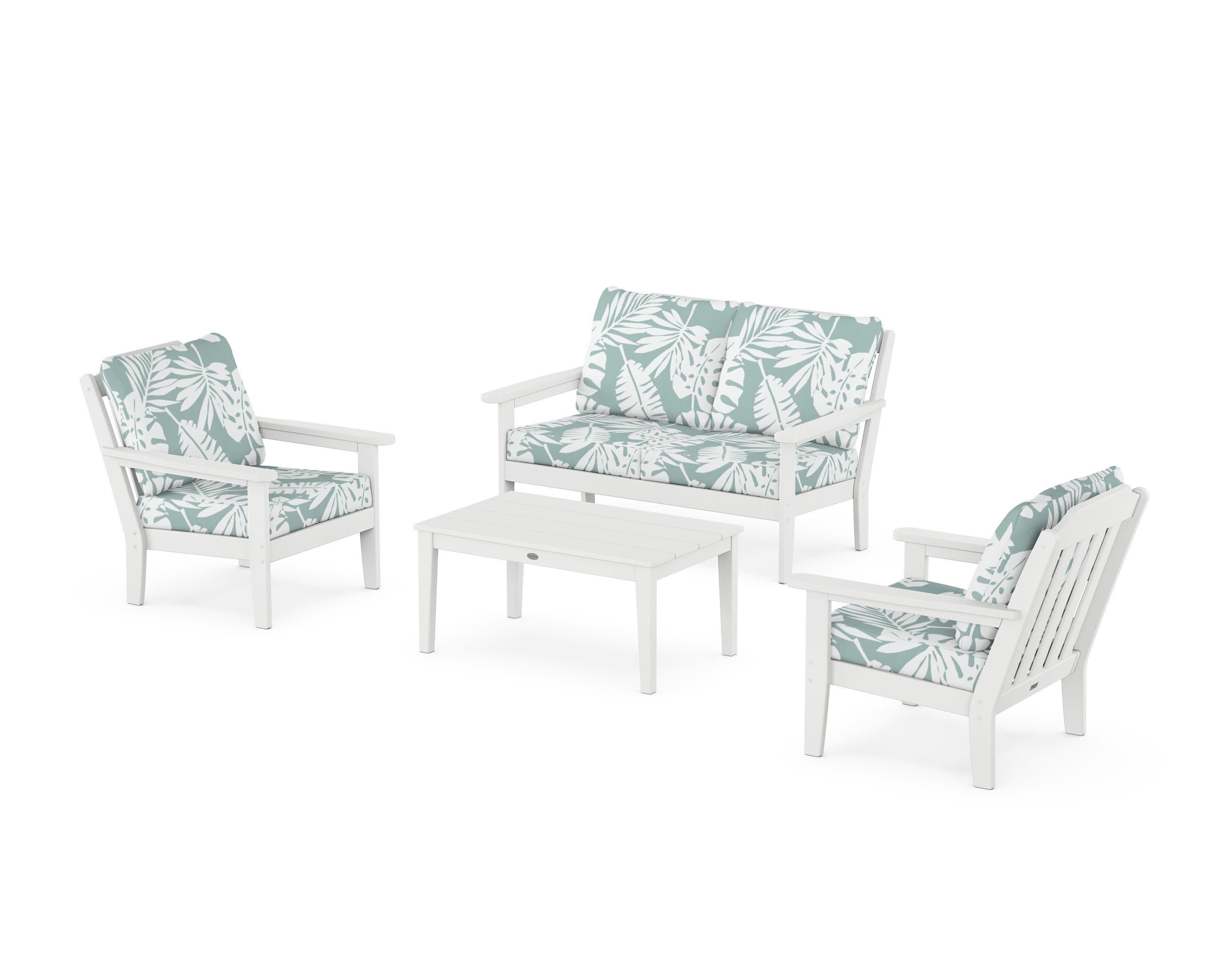 Cottage 4-Piece Deep Seating Set with Loveseat in White / Leaf Glacier Spa