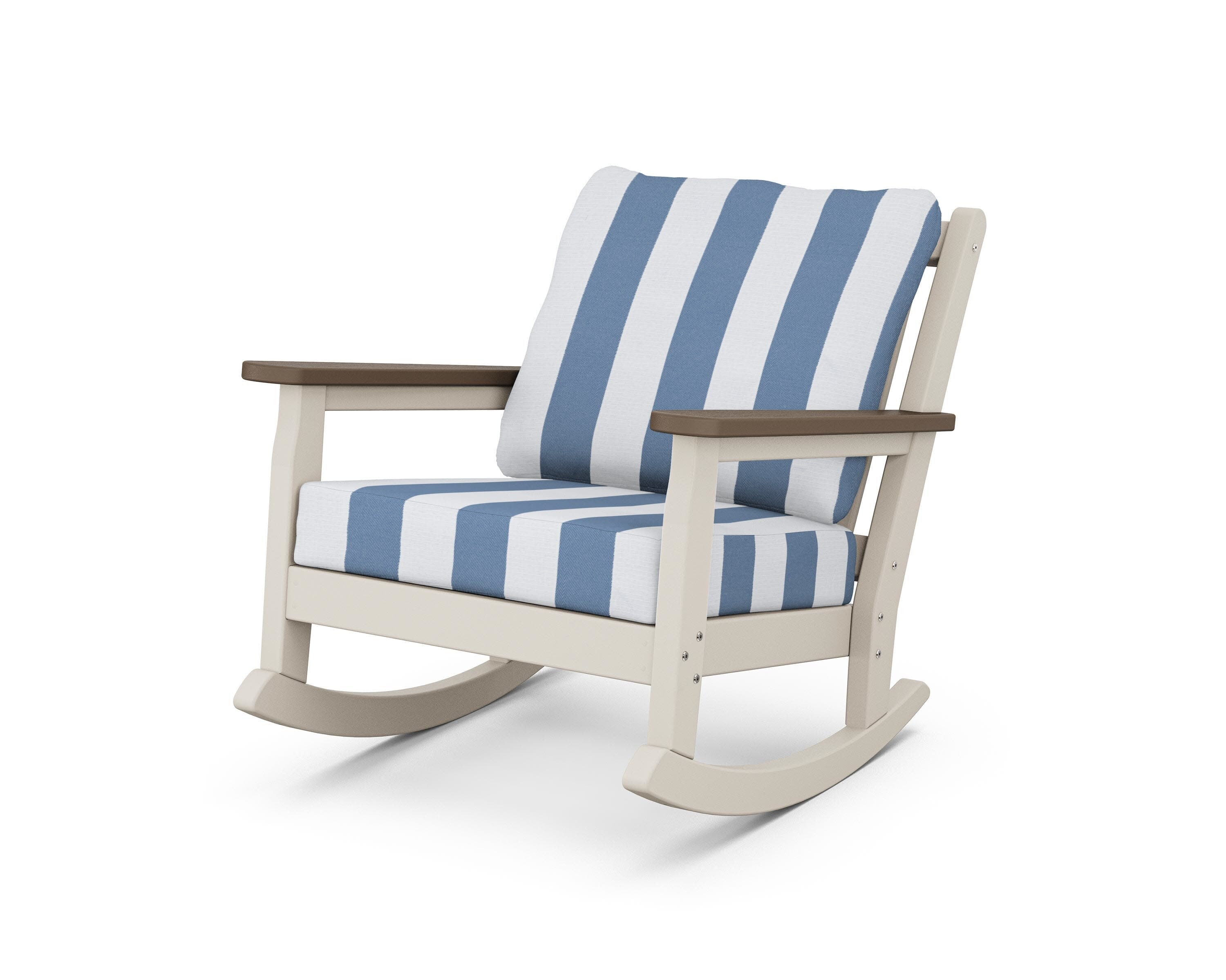 Chippendale Deep Seating Rocking Chair in Sand / Kona / Cabana Stripe Sky Blue