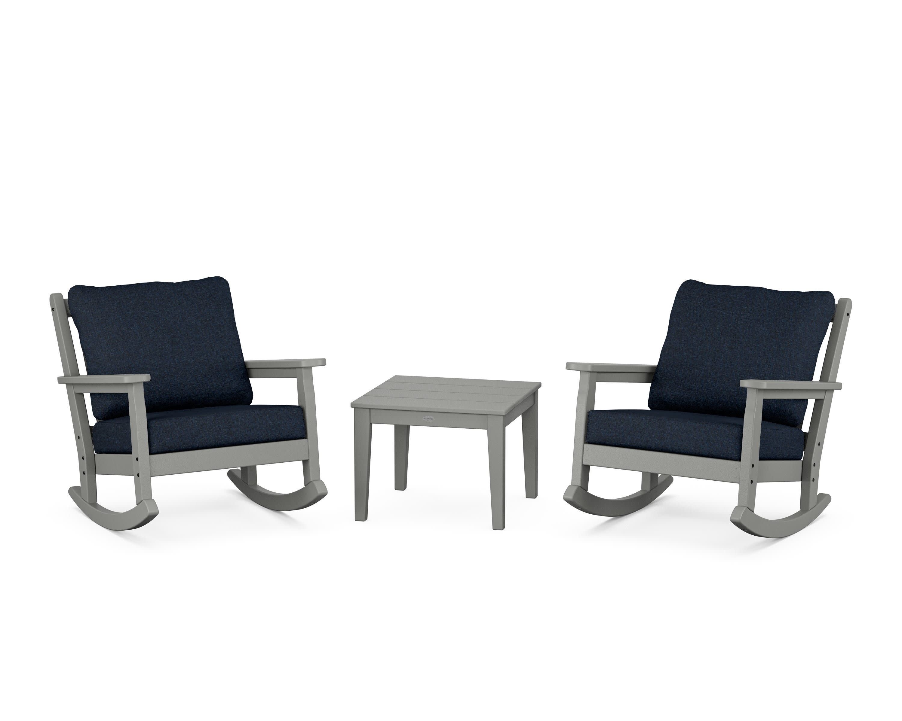 Chippendale 3-Piece Deep Seating Rocker Set in Slate Grey / Marine Indigo
