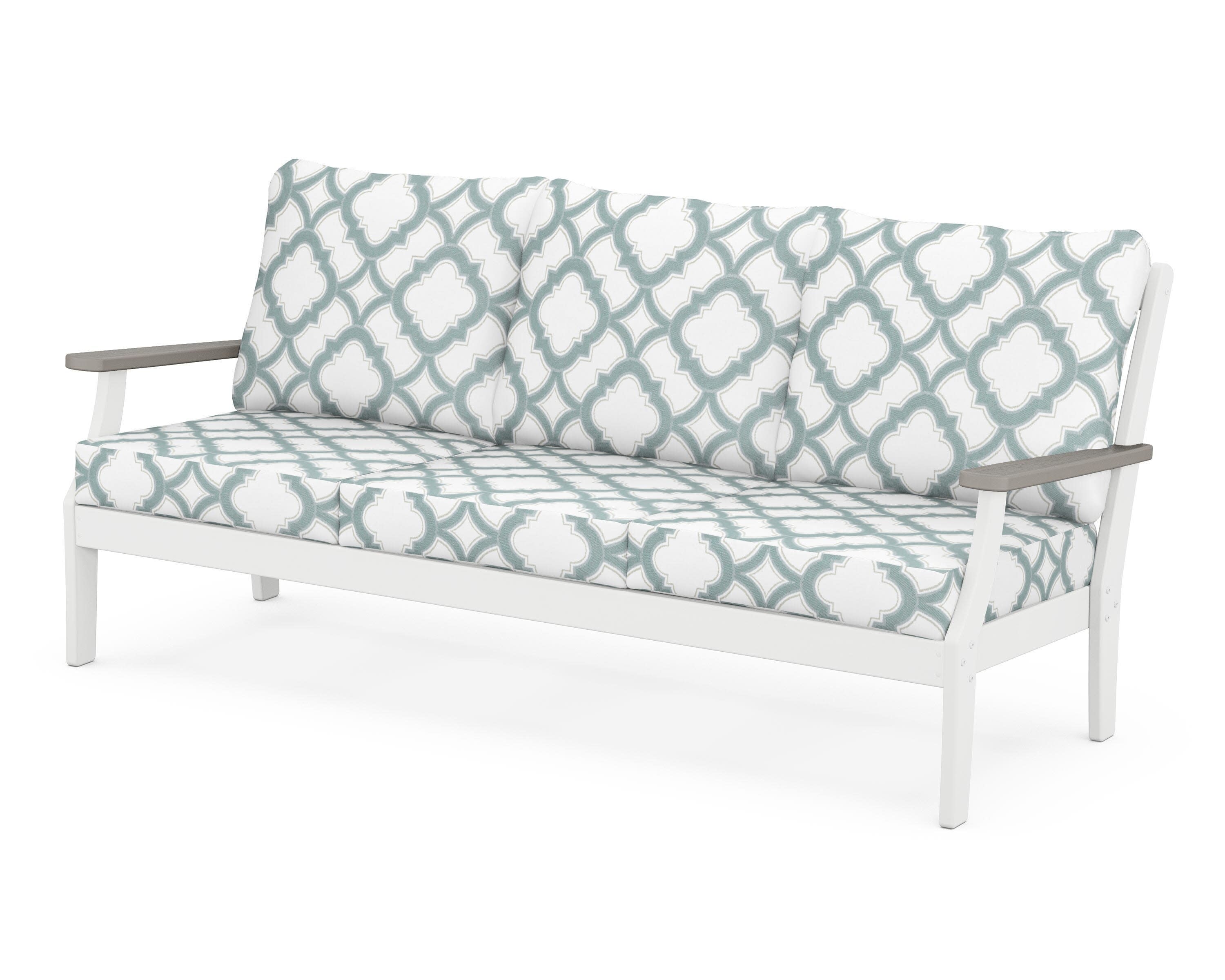 Braxton Deep Seating Sofa in White / Driftwood / Trellis Glacier Spa