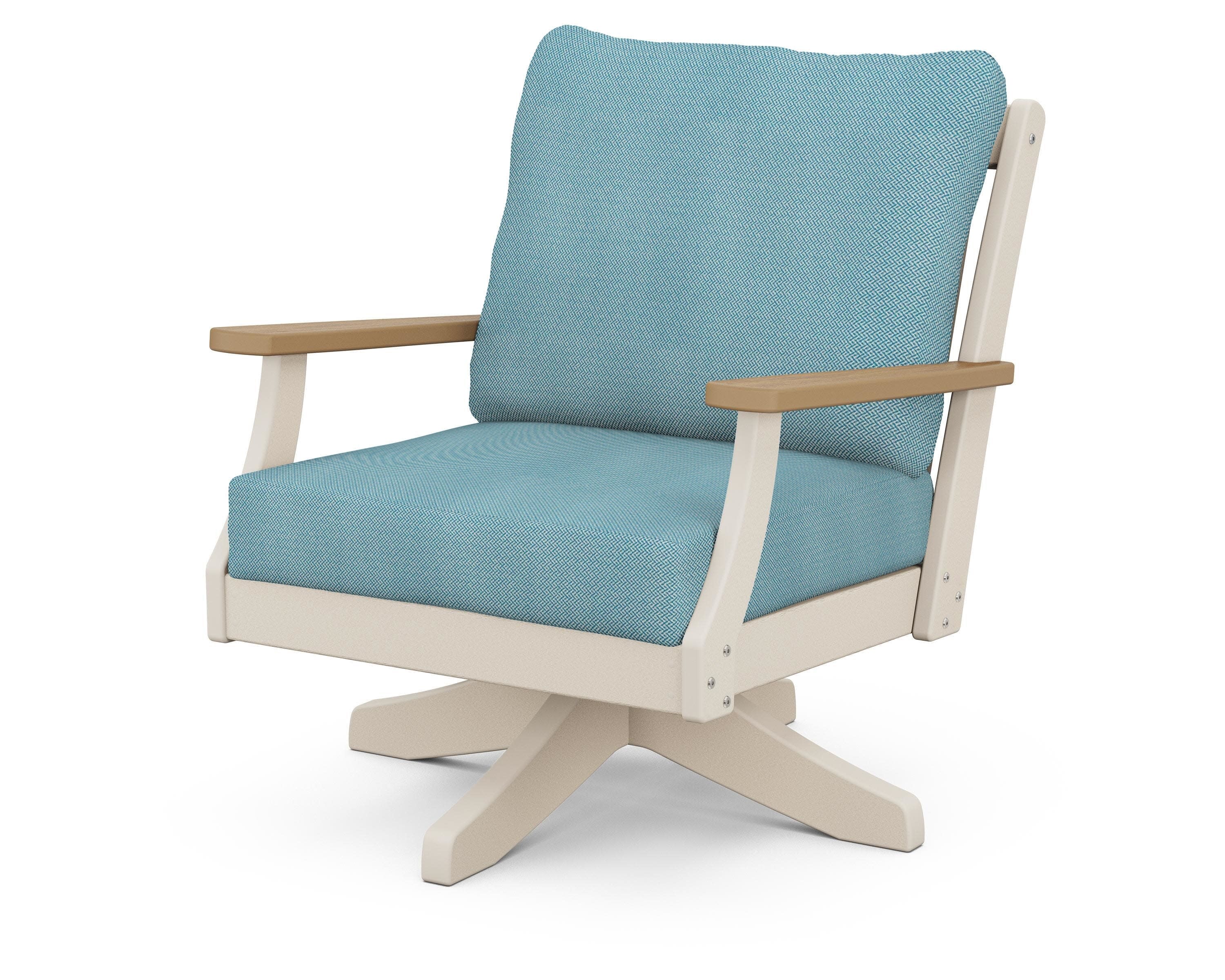 Braxton Deep Seating Swivel Chair in Sand / Natural / Lattice Sky Blue