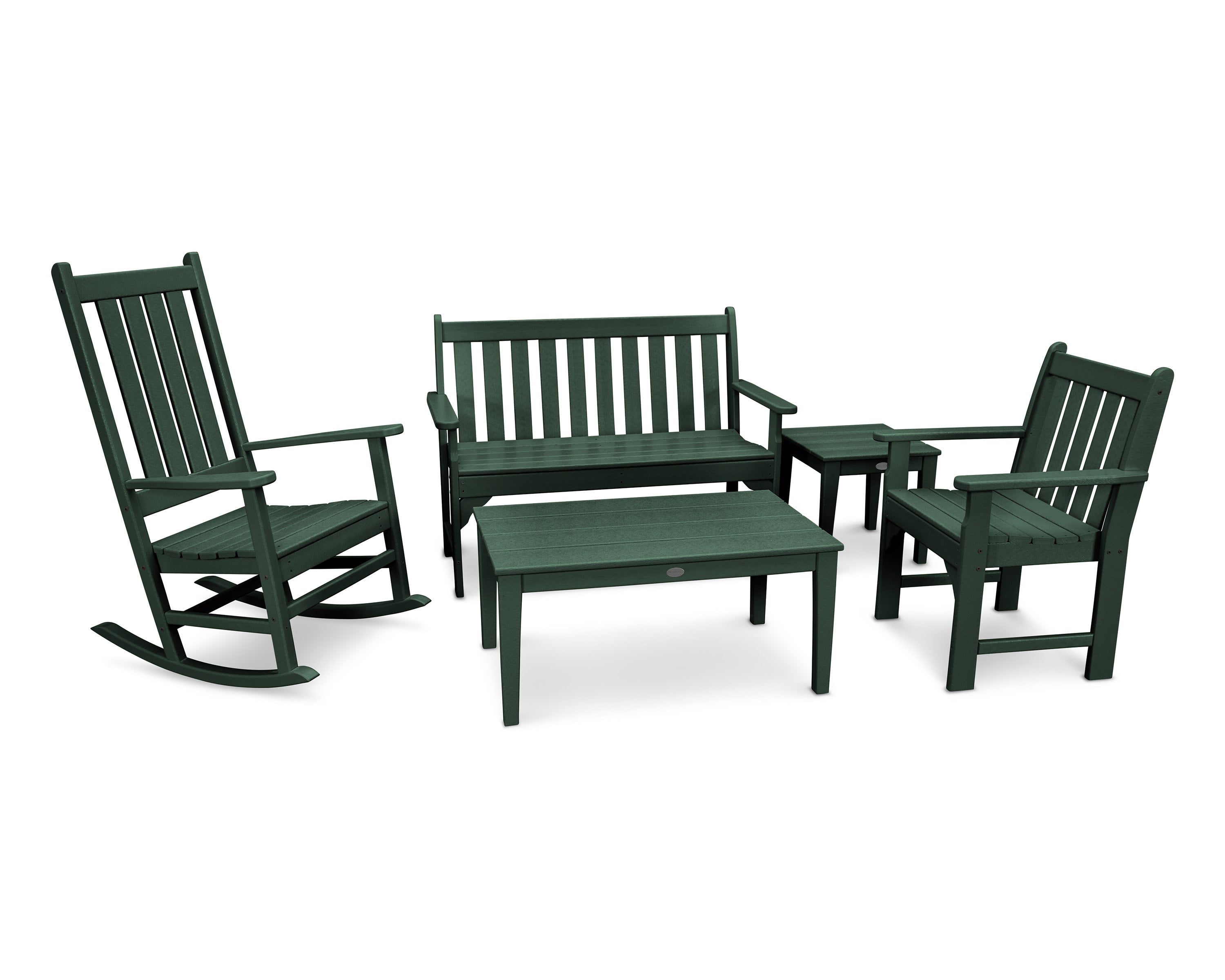 Vineyard 5-Piece Bench & Rocking Chair Set in Green