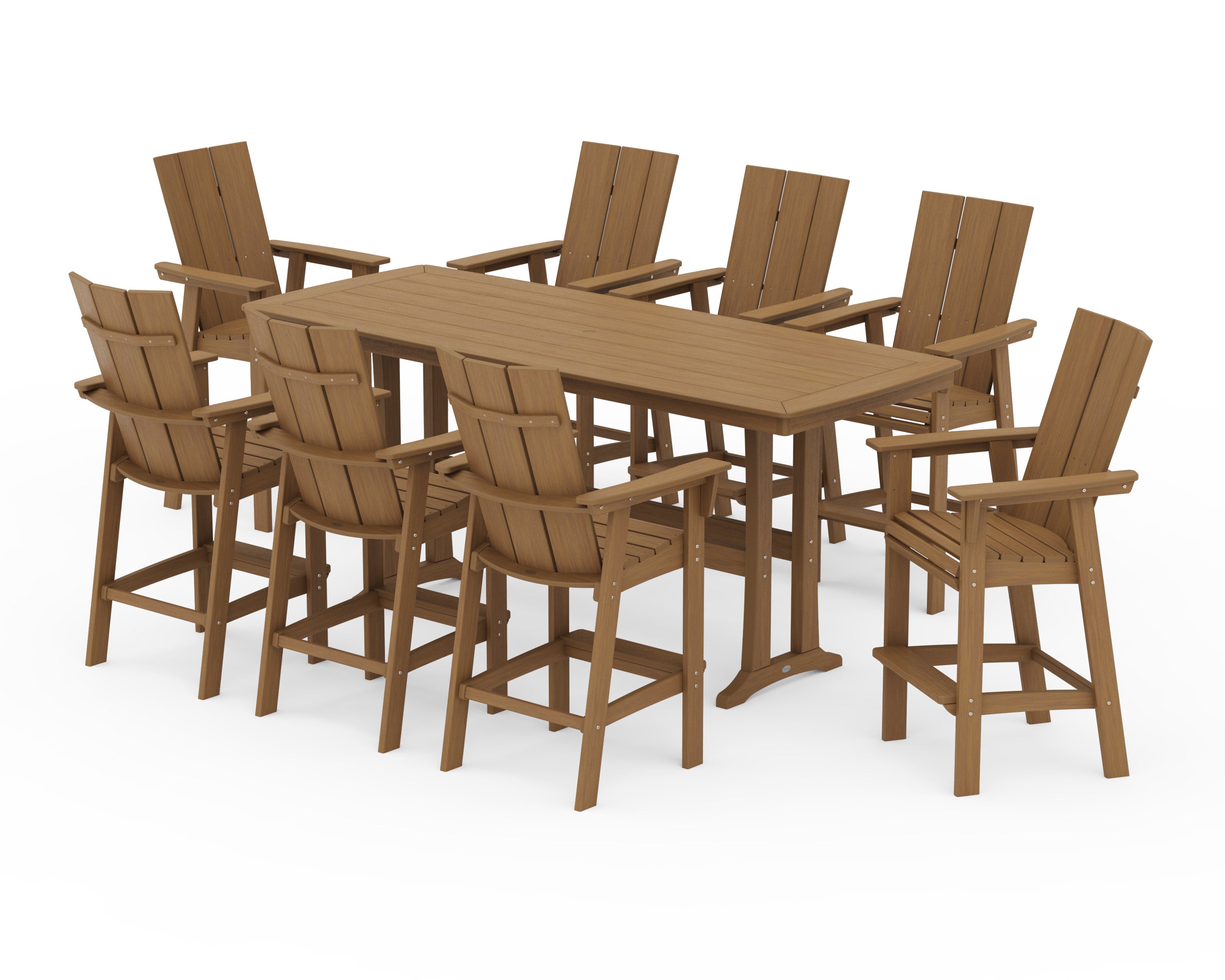 Modern Curveback Adirondack 9-Piece Bar Set with Trestle Legs in Natural