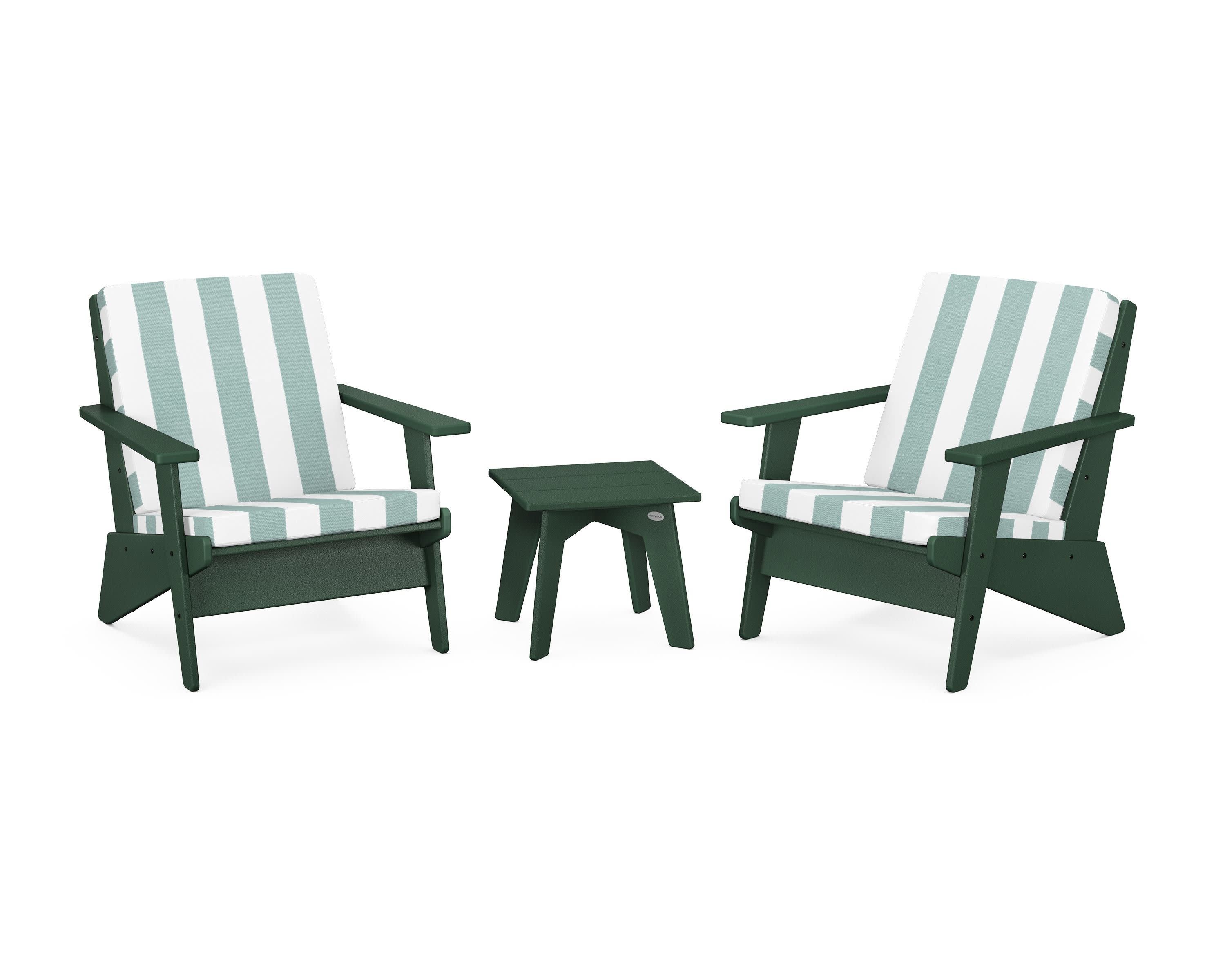 Riviera Modern Lounge 3-Piece Set in Green / Cabana Stripe Glacier Spa