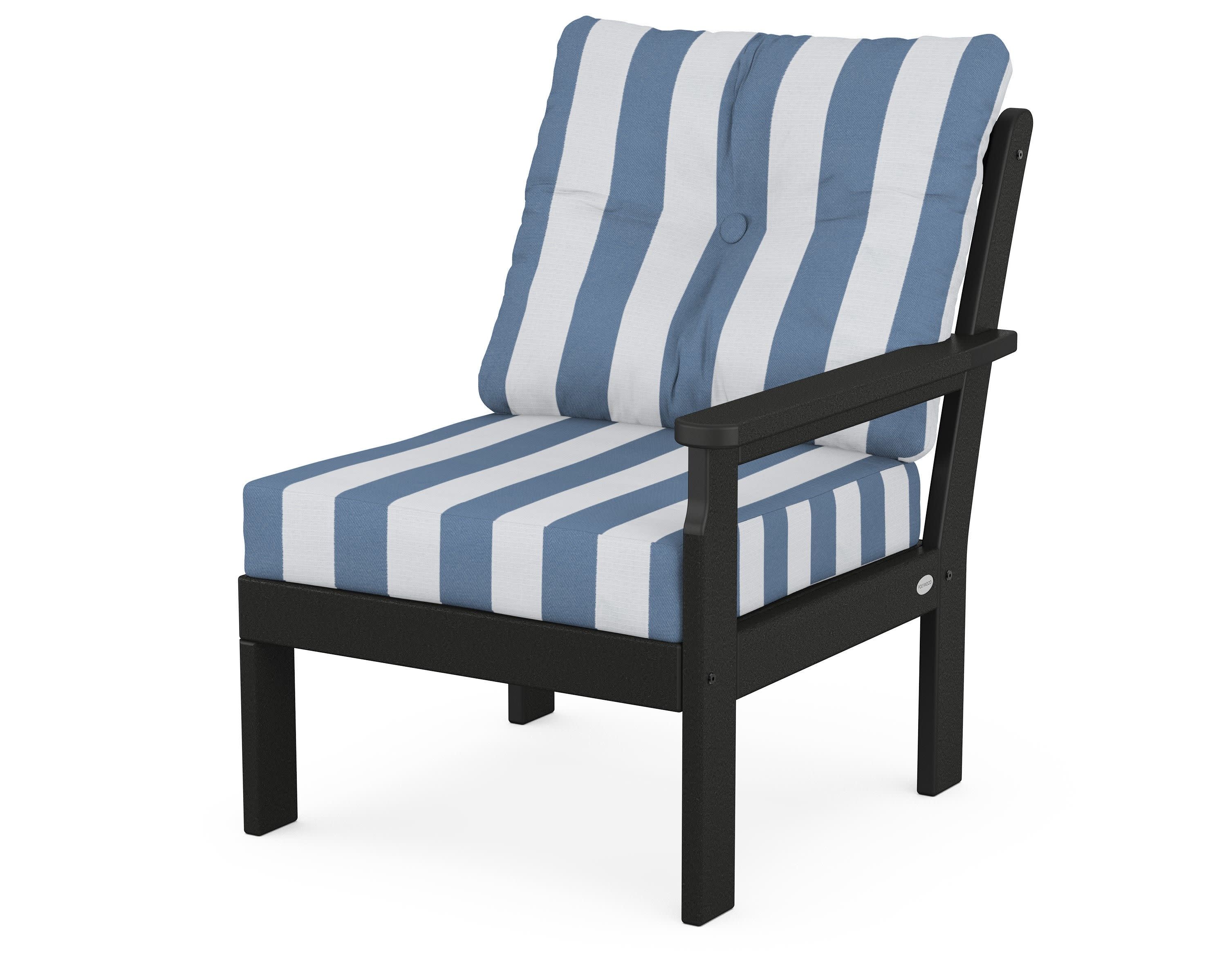 Vineyard Modular Right Arm Chair in Black / Cabana Stripe Sky Blue