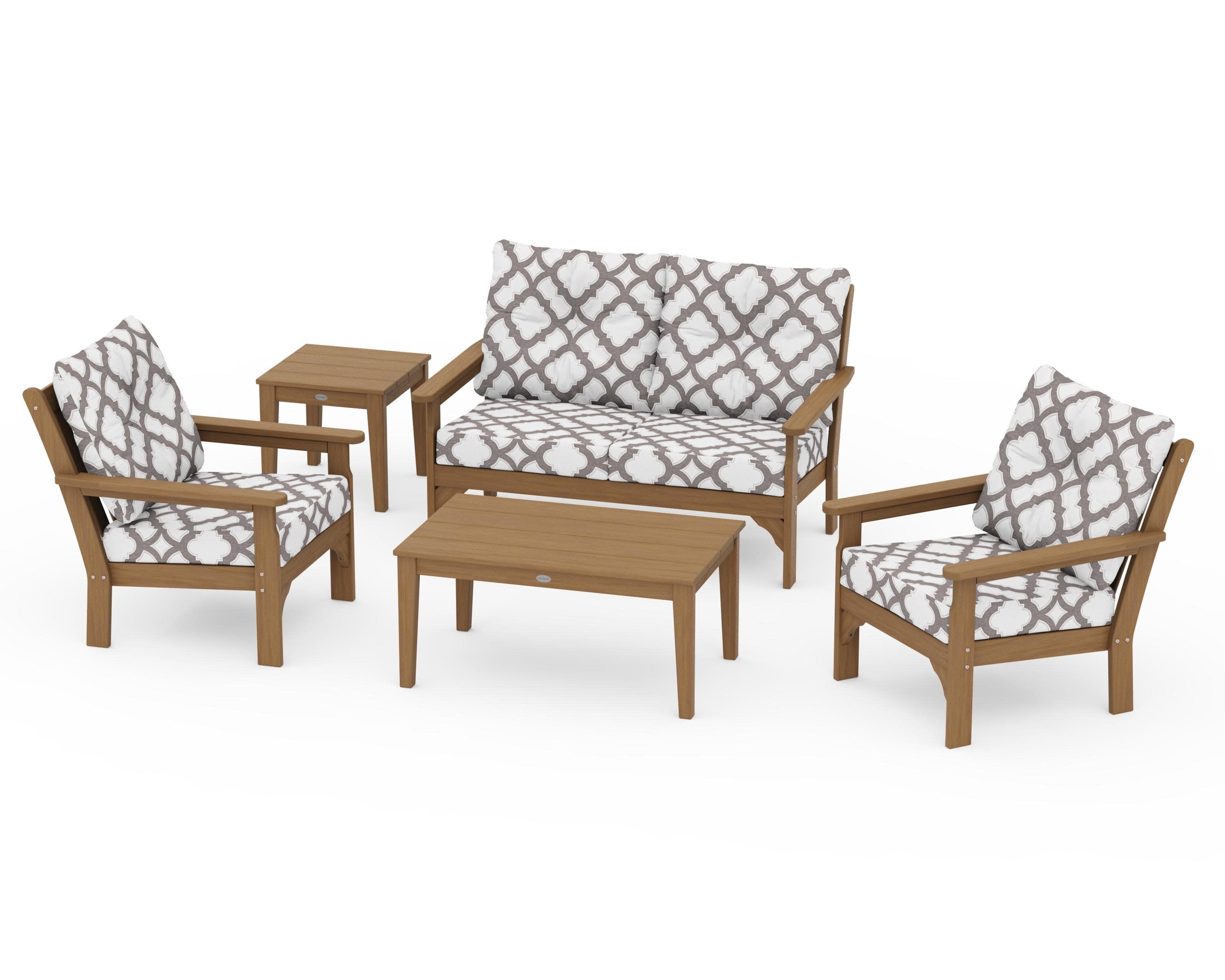 Vineyard 5-Piece Deep Seating Set in Natural / Trellis Grey Mist