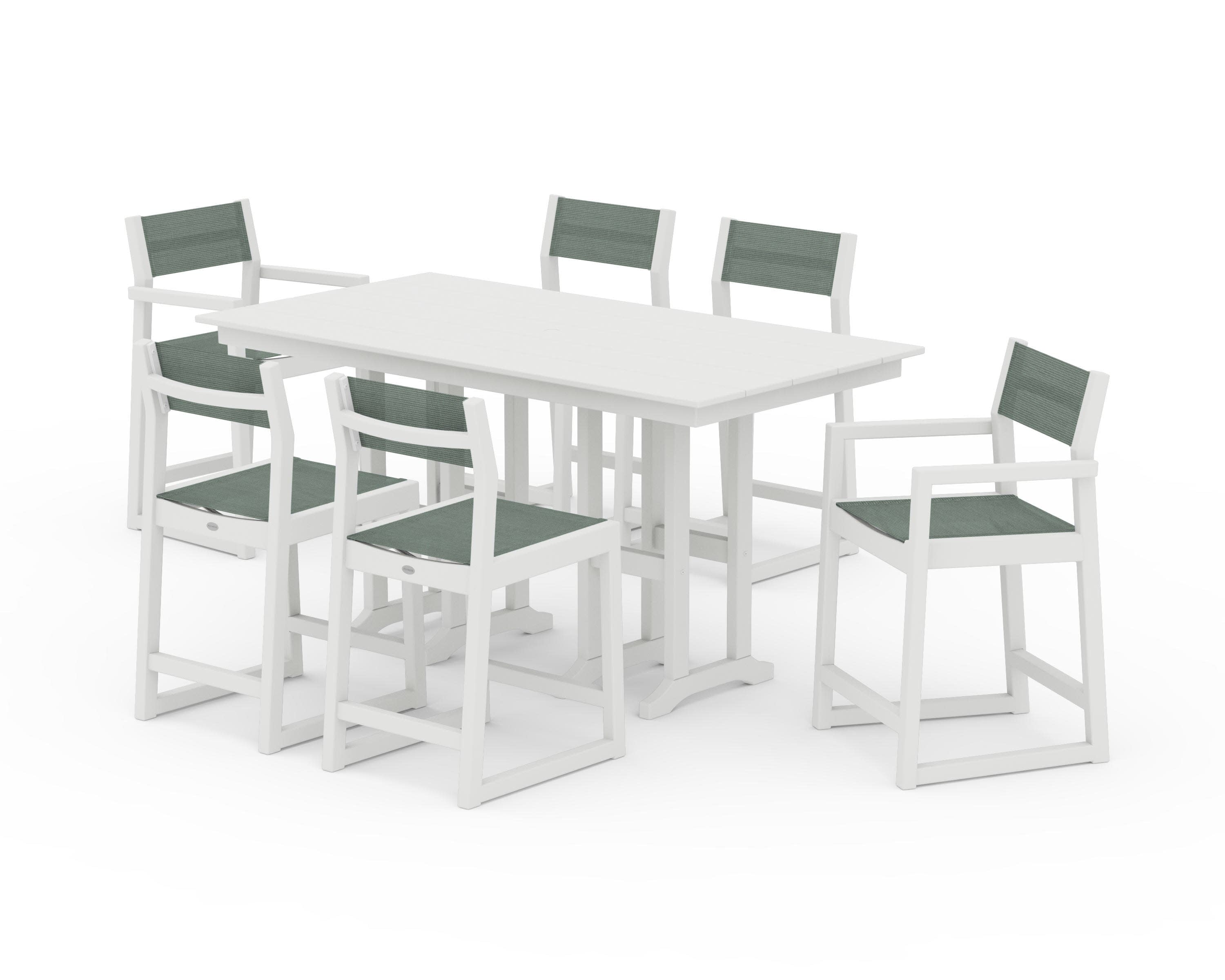 EDGE Sling 7-Piece Farmhouse Counter Set in Vintage White / Dupioni Sea Mist Sling