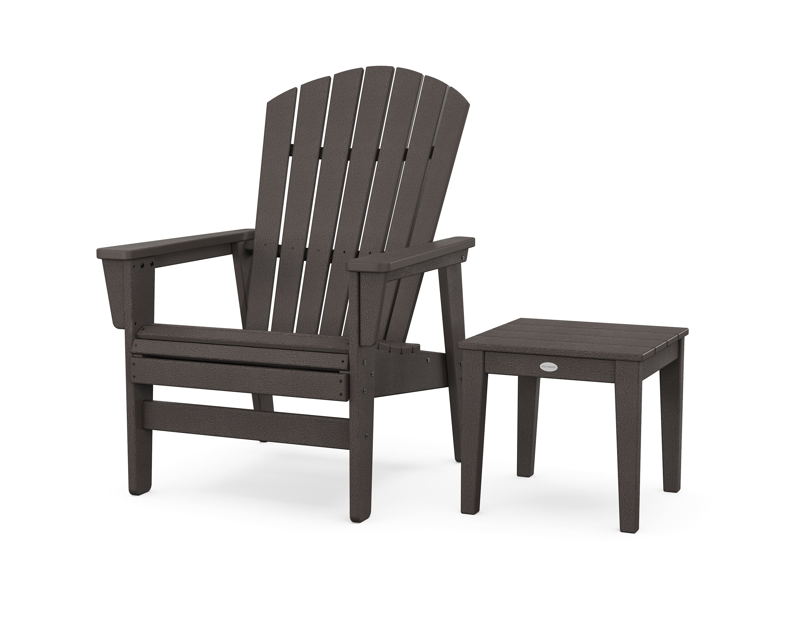 Nautical Grand Upright Adirondack Chair with Side Table in Vintage Coffee