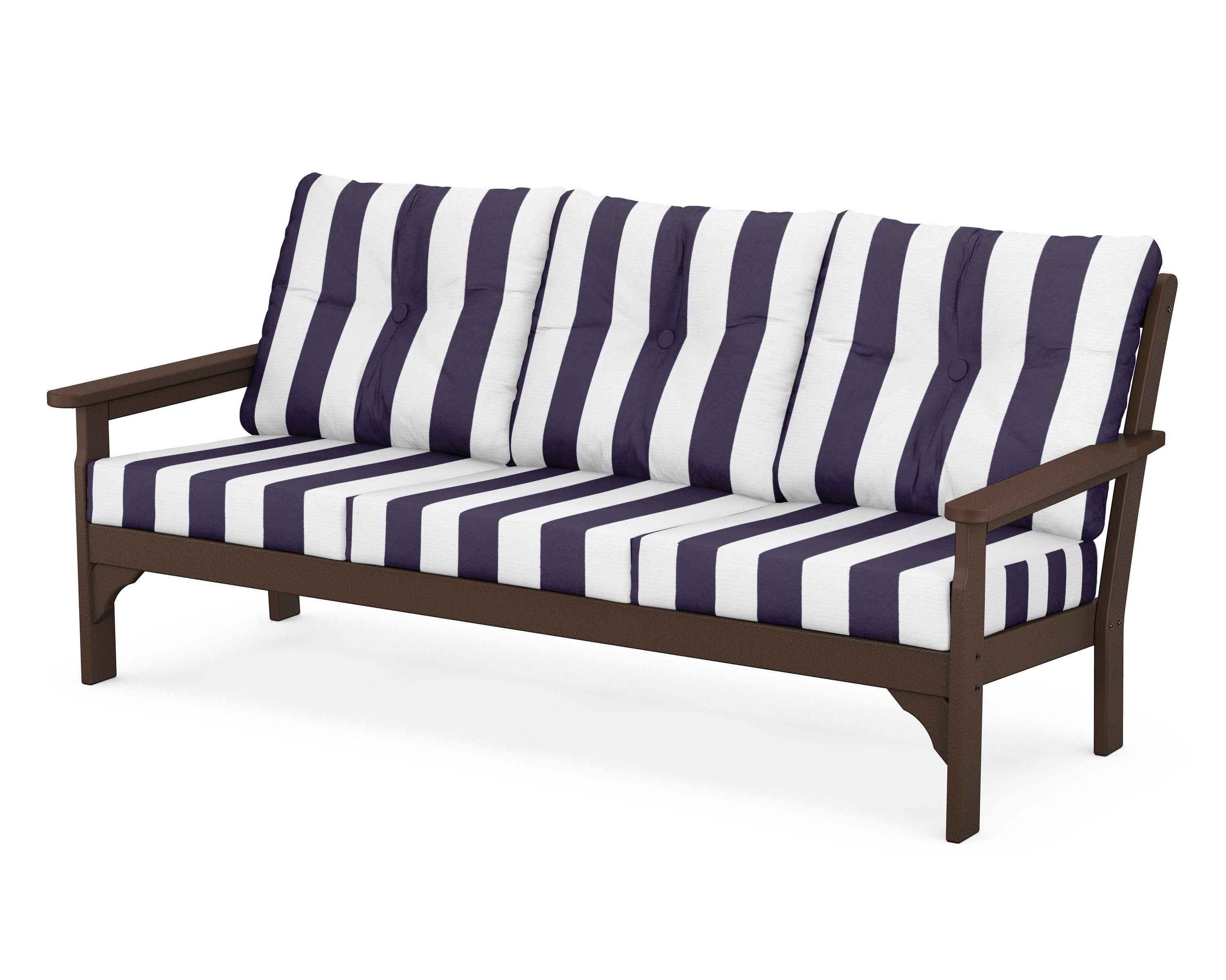 Vineyard Deep Seating Sofa in Mahogany / Cabana Stripe Navy