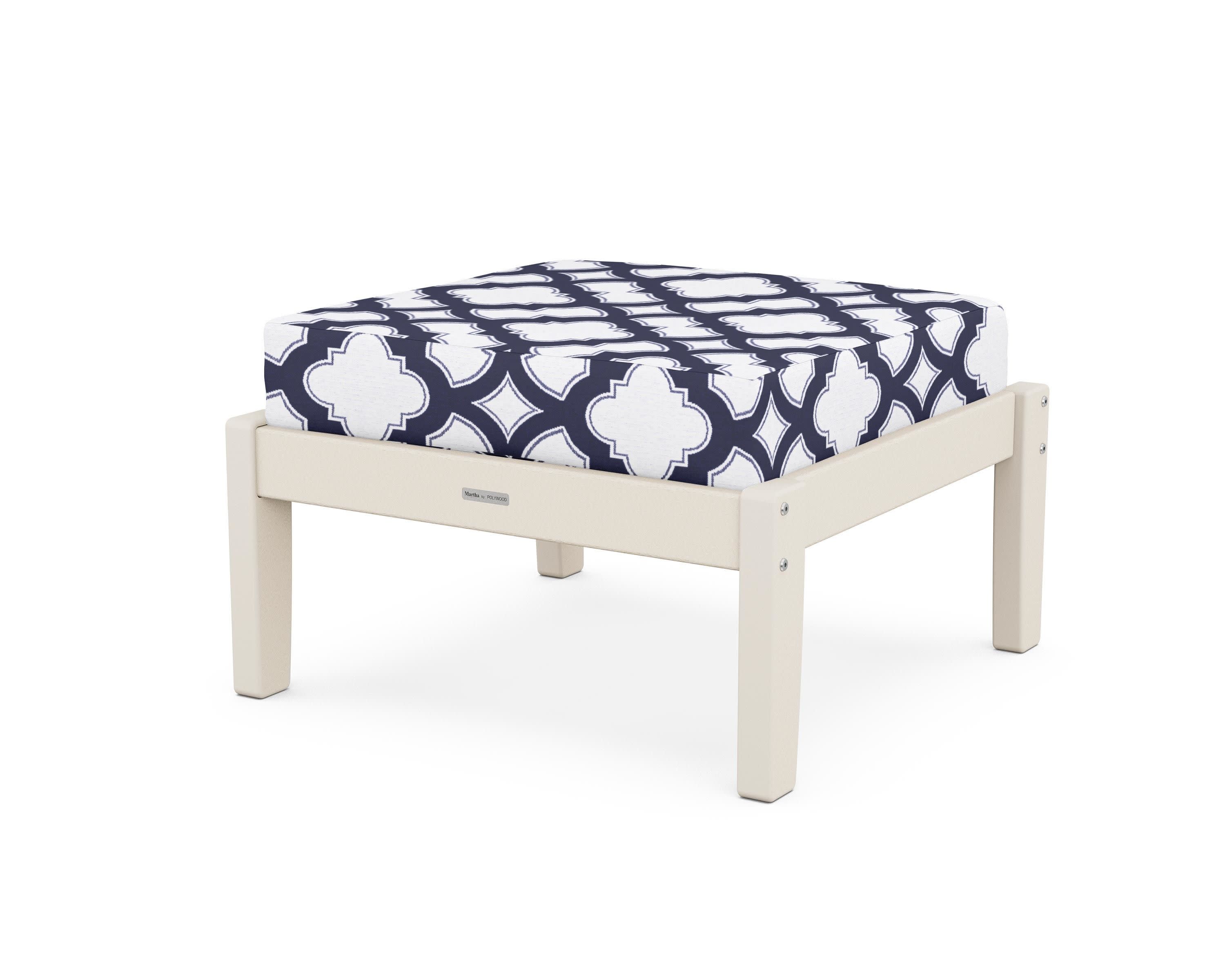 Chinoiserie Deep Seating Ottoman in Sand / Trellis Navy