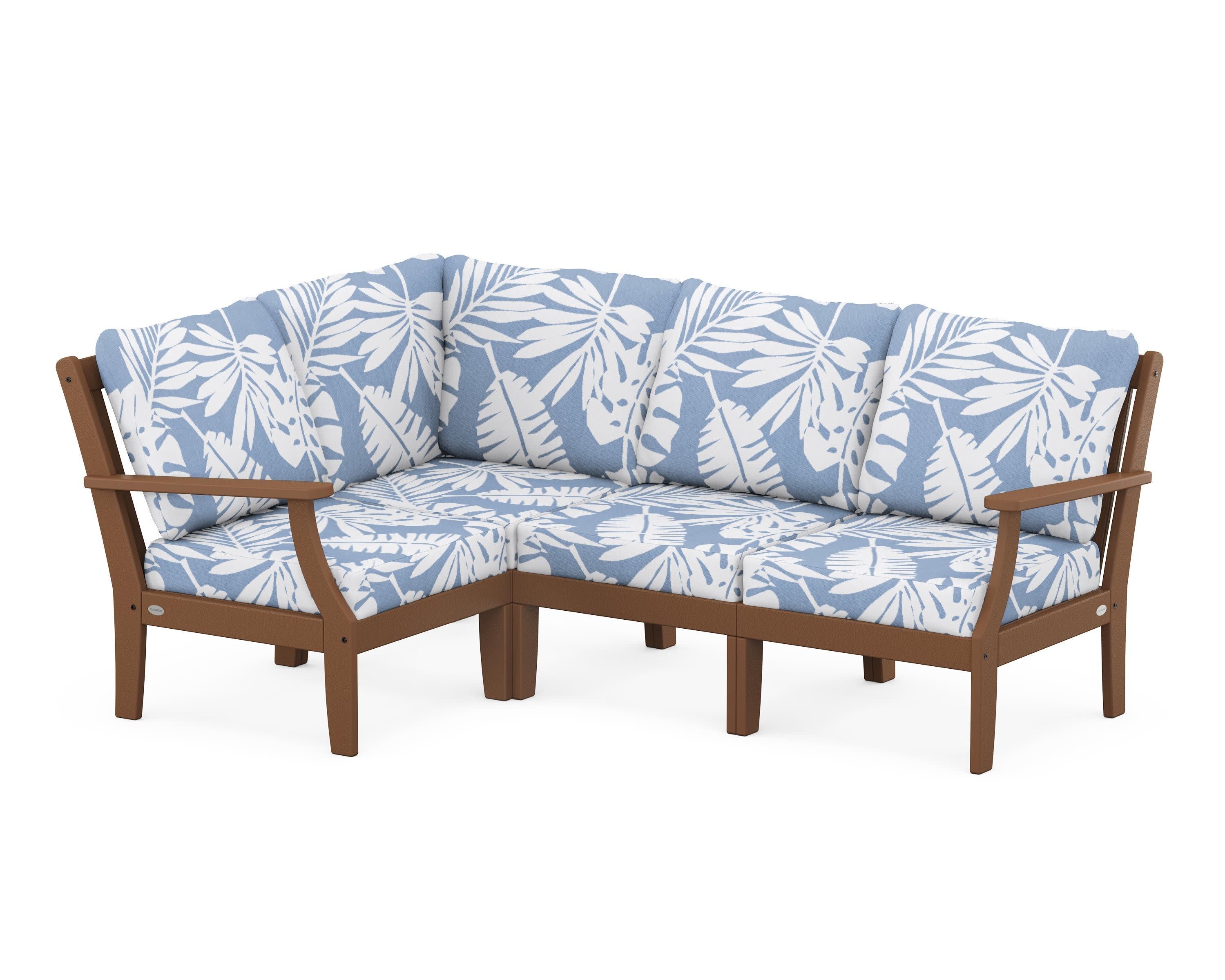 Braxton Modular 4-Piece Deep Seating Set in Teak / Leaf Sky Blue