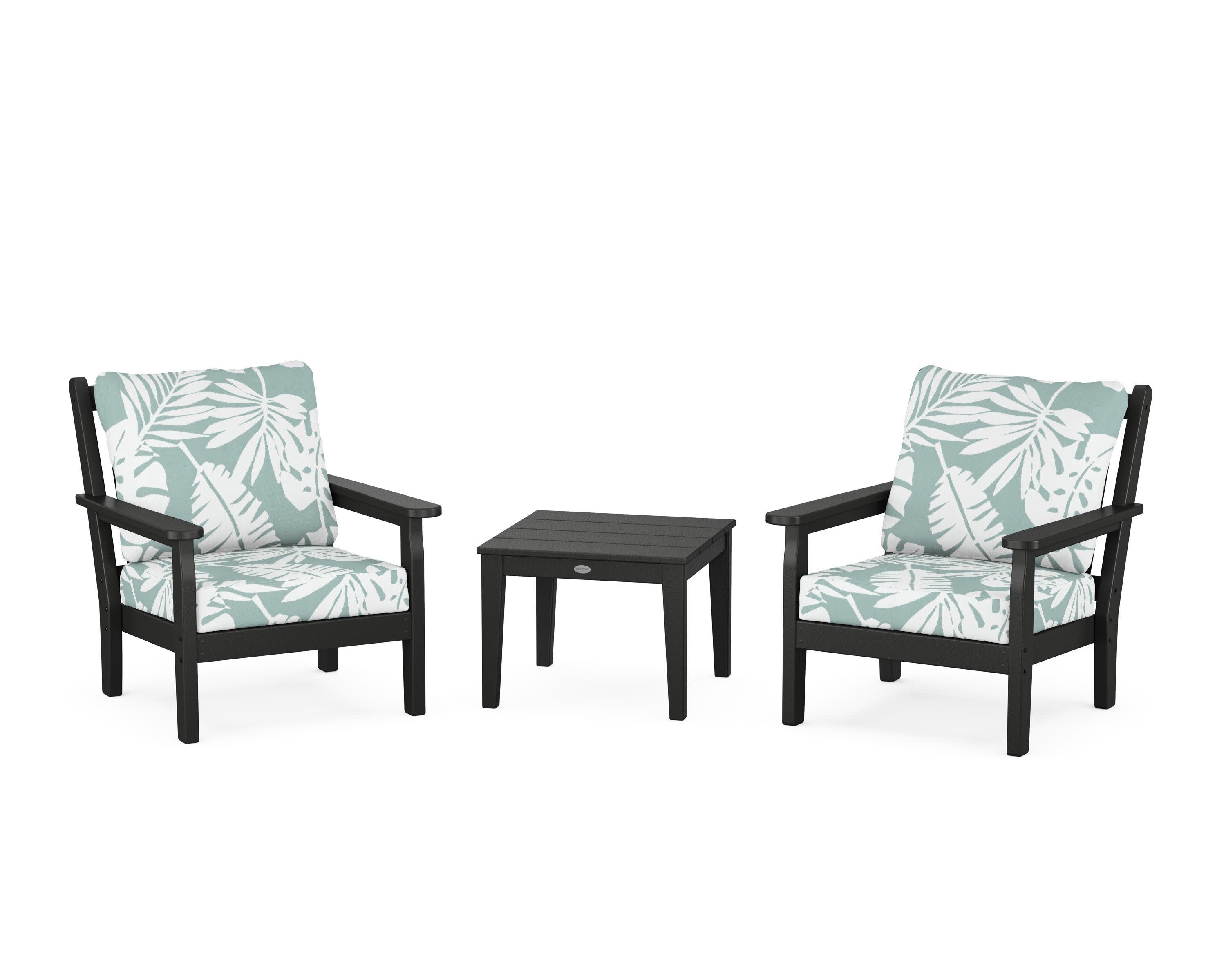 Chippendale 3-Piece Deep Seating Set in Black / Leaf Glacier Spa