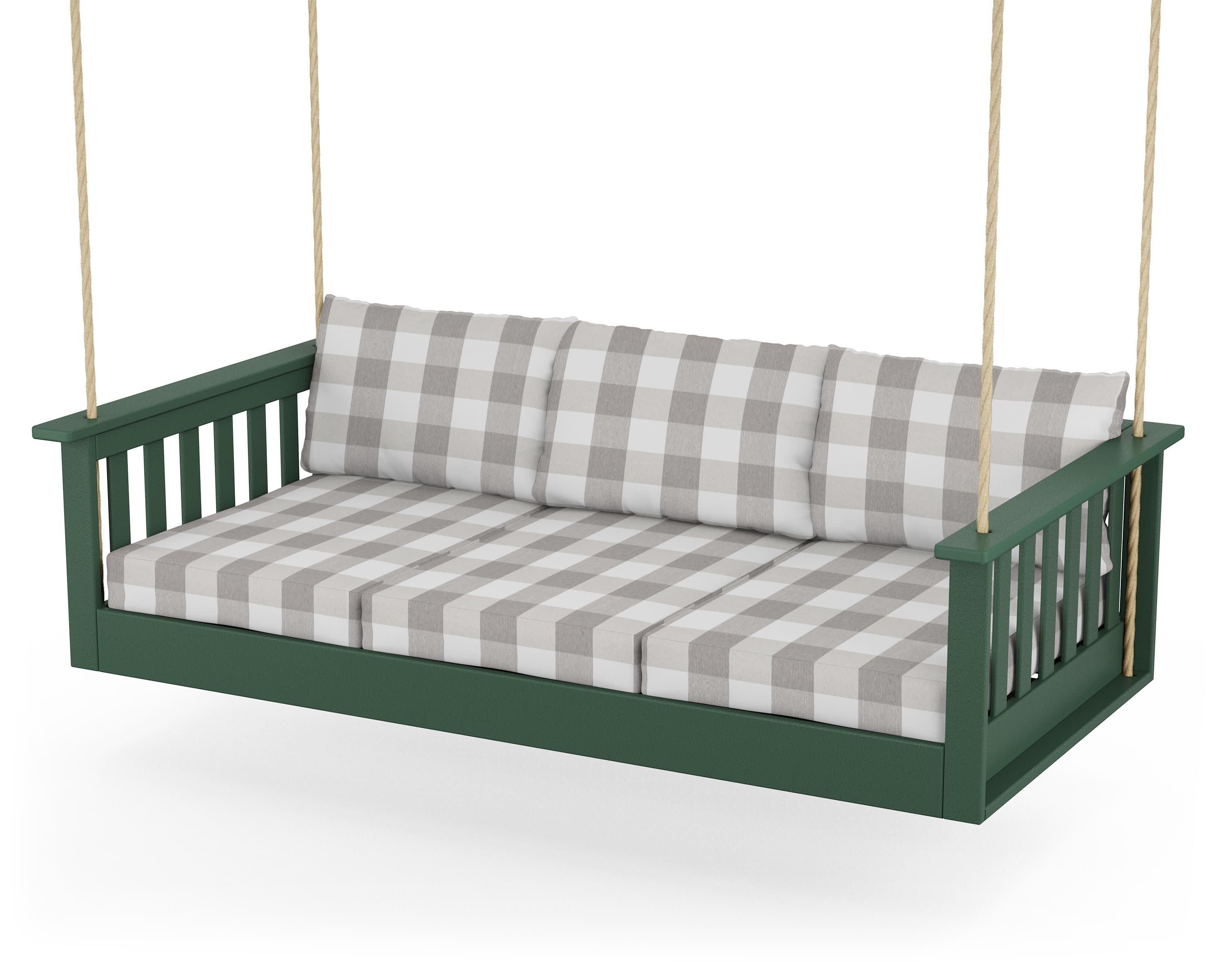 Vineyard Daybed Swing in Green / Buffalo Plaid Grey Mist