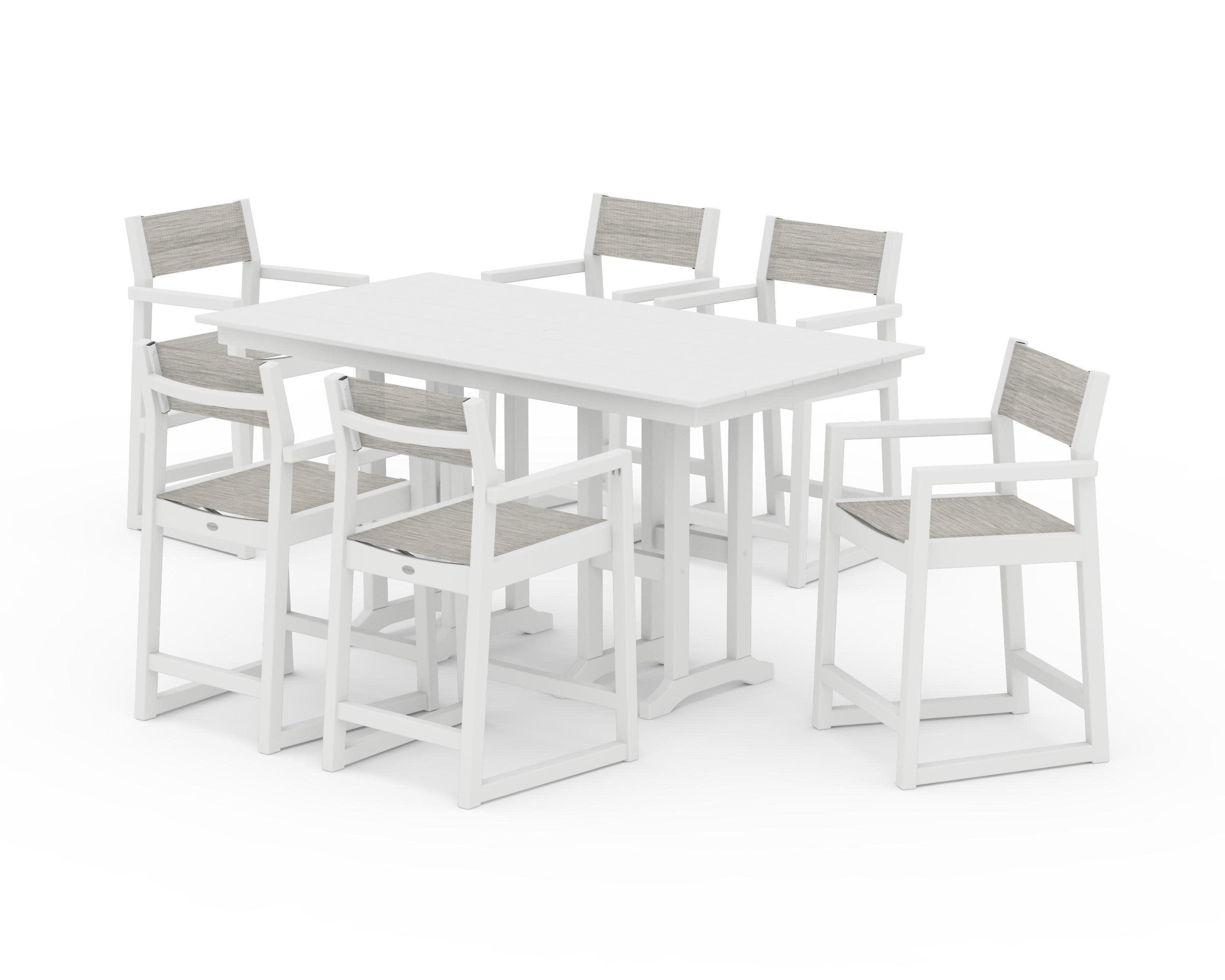 EDGE Sling Arm Chair 7-Piece Farmhouse Counter Set in White / Birch Sling