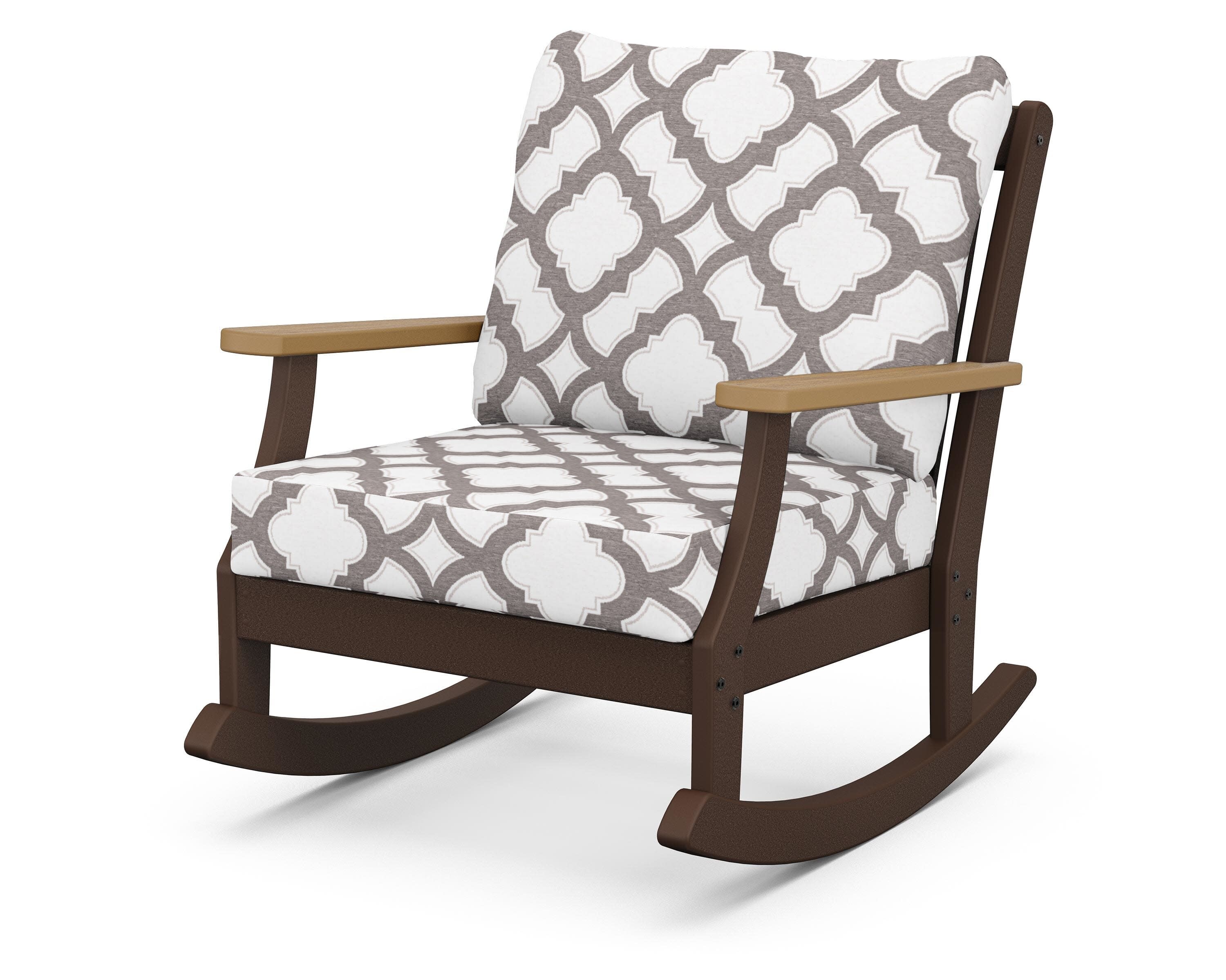 Braxton Deep Seating Rocking Chair in Mahogany / Natural / Trellis Grey Mist