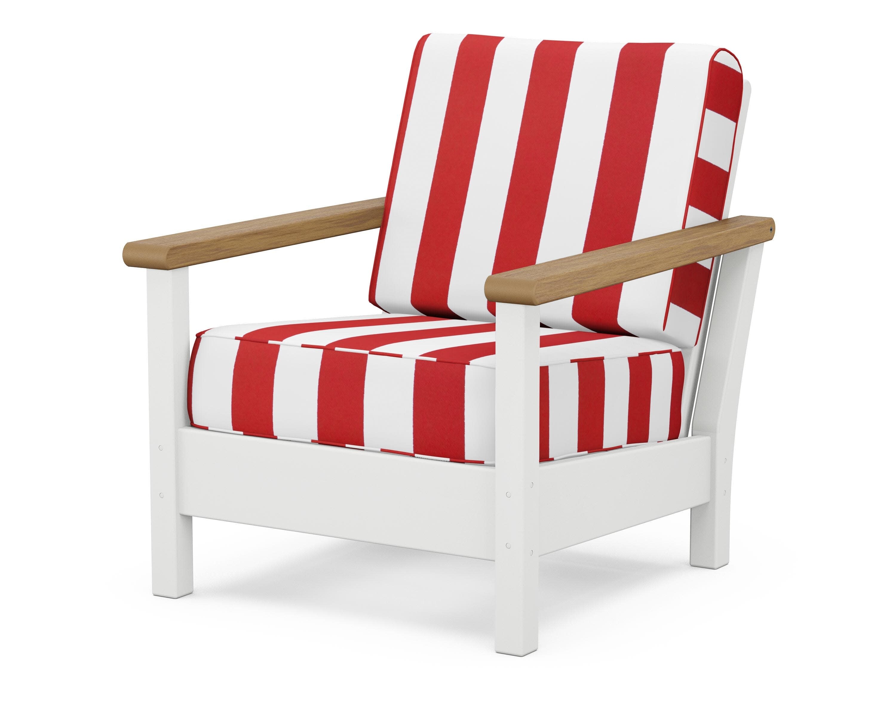 Harbour Deep Seating Chair in White / Natural / Cabana Stripe Crimson