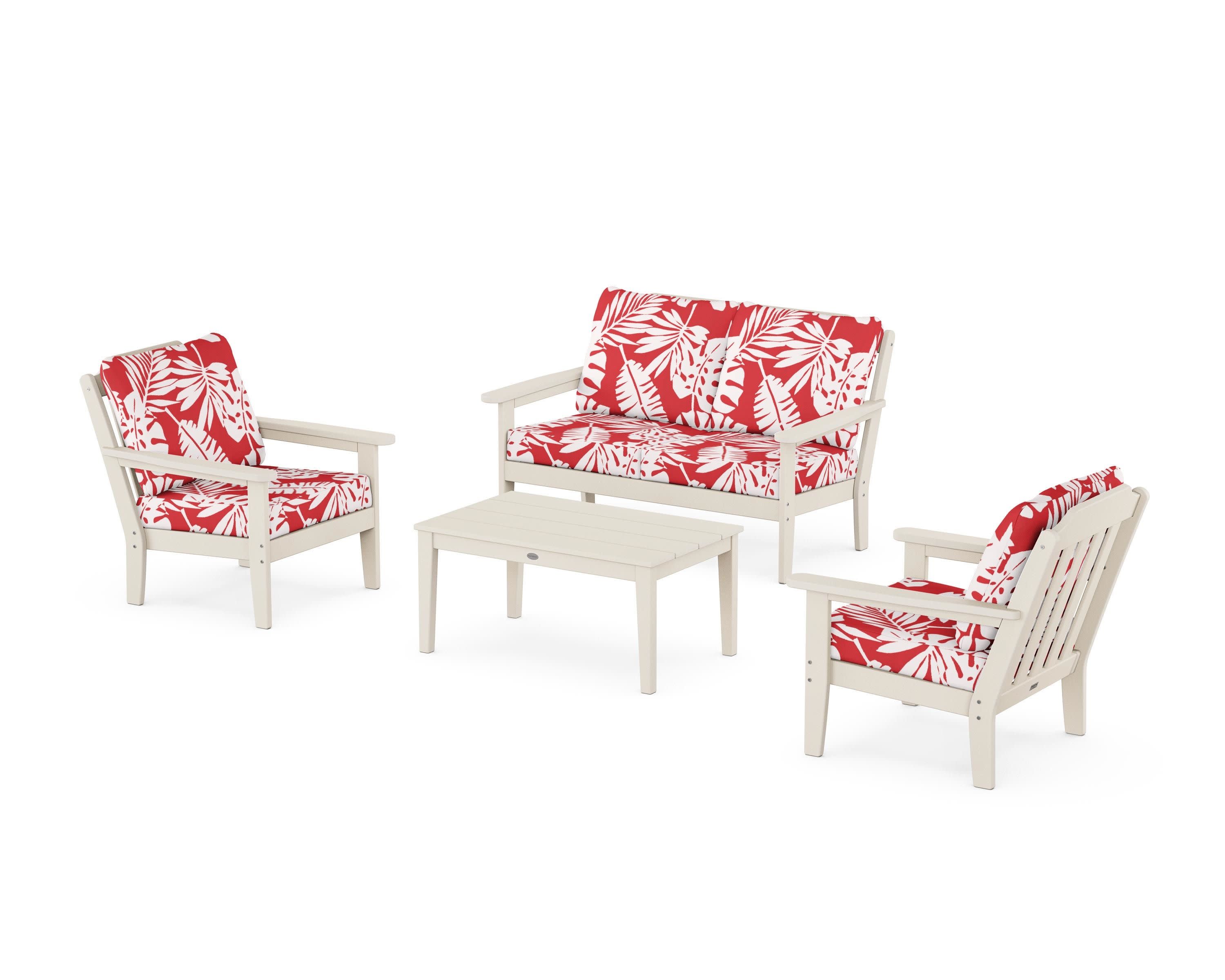 Cottage 4-Piece Deep Seating Set with Loveseat in Sand / Leaf Crimson