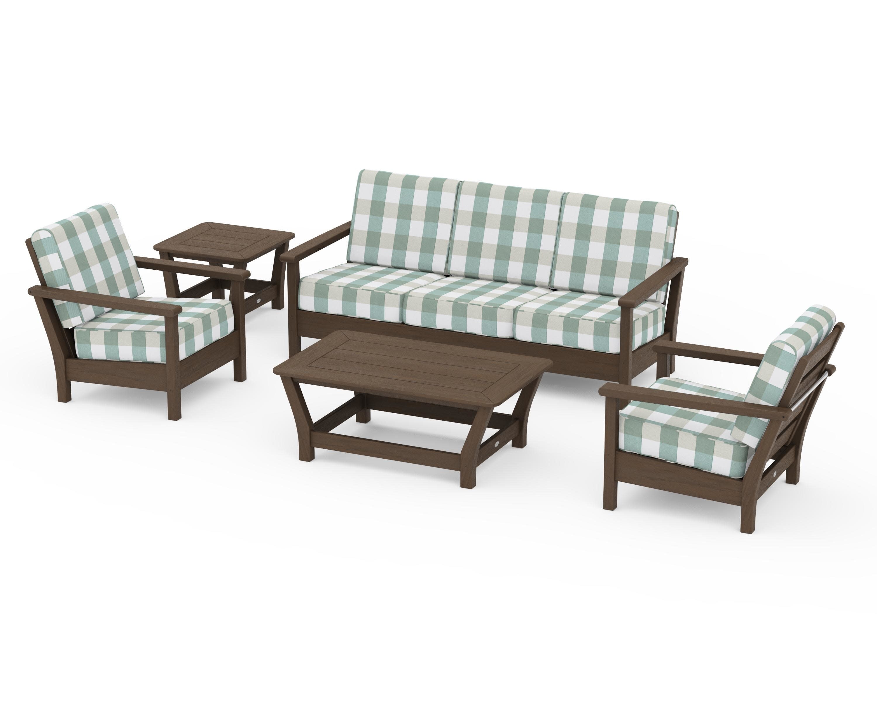 Harbour 5-Piece Deep Seating Set in Kona / Buffalo Plaid Glacier Spa