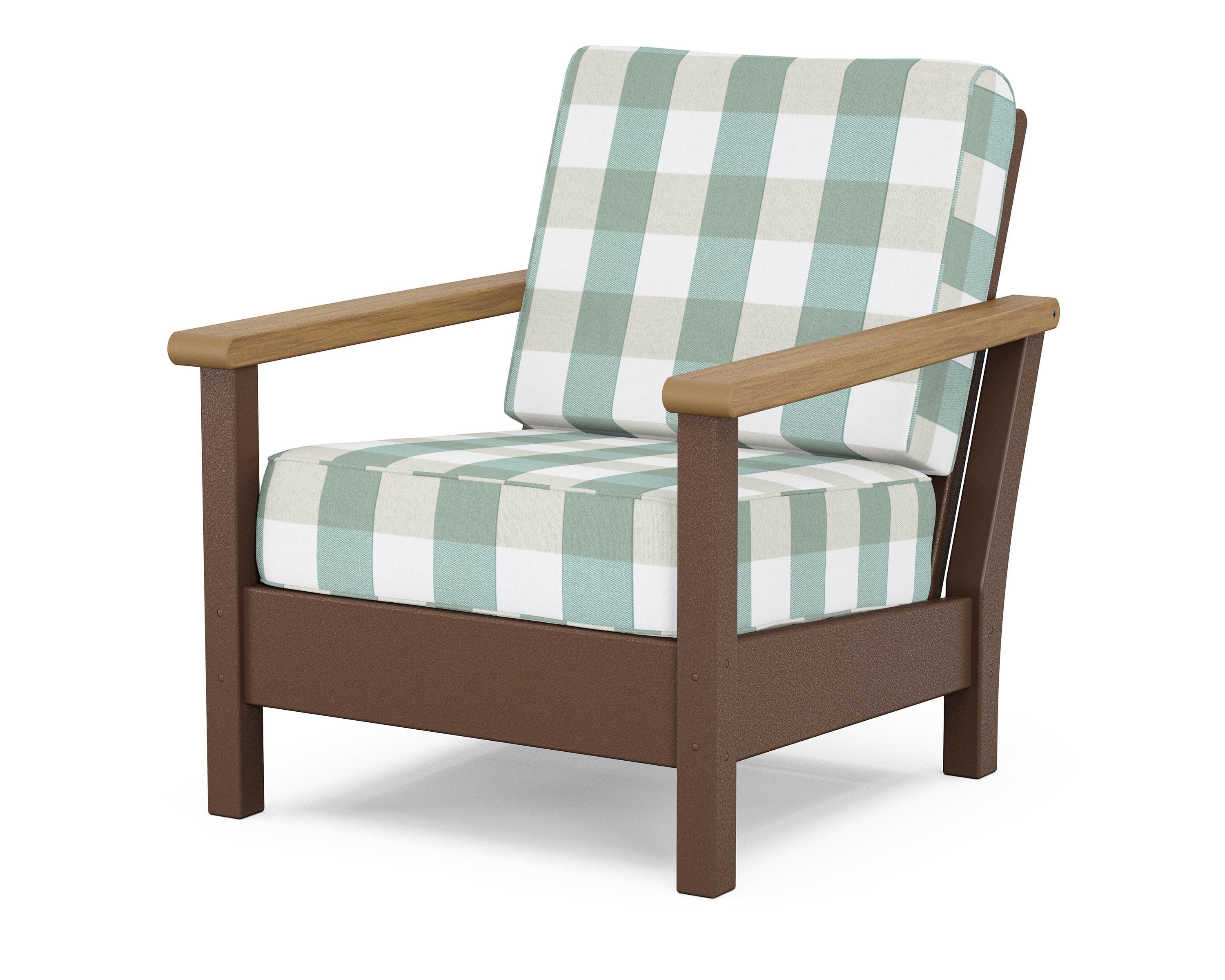 Harbour Deep Seating Chair in Mahogany / Natural / Buffalo Plaid Glacier Spa