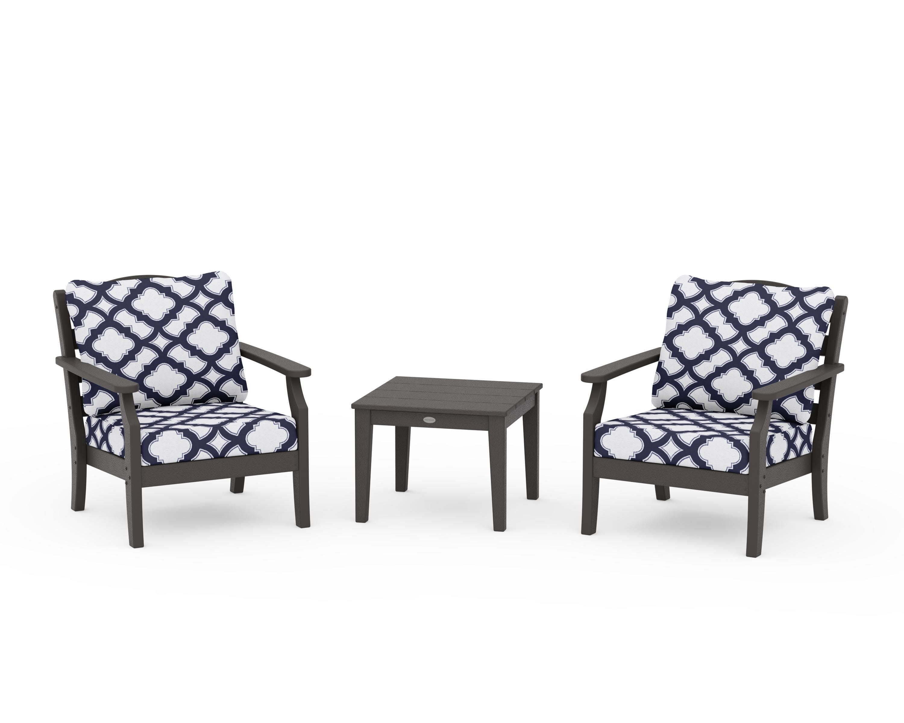 Savannah 3-Piece Deep Seating Set in Vintage Coffee / Trellis Navy