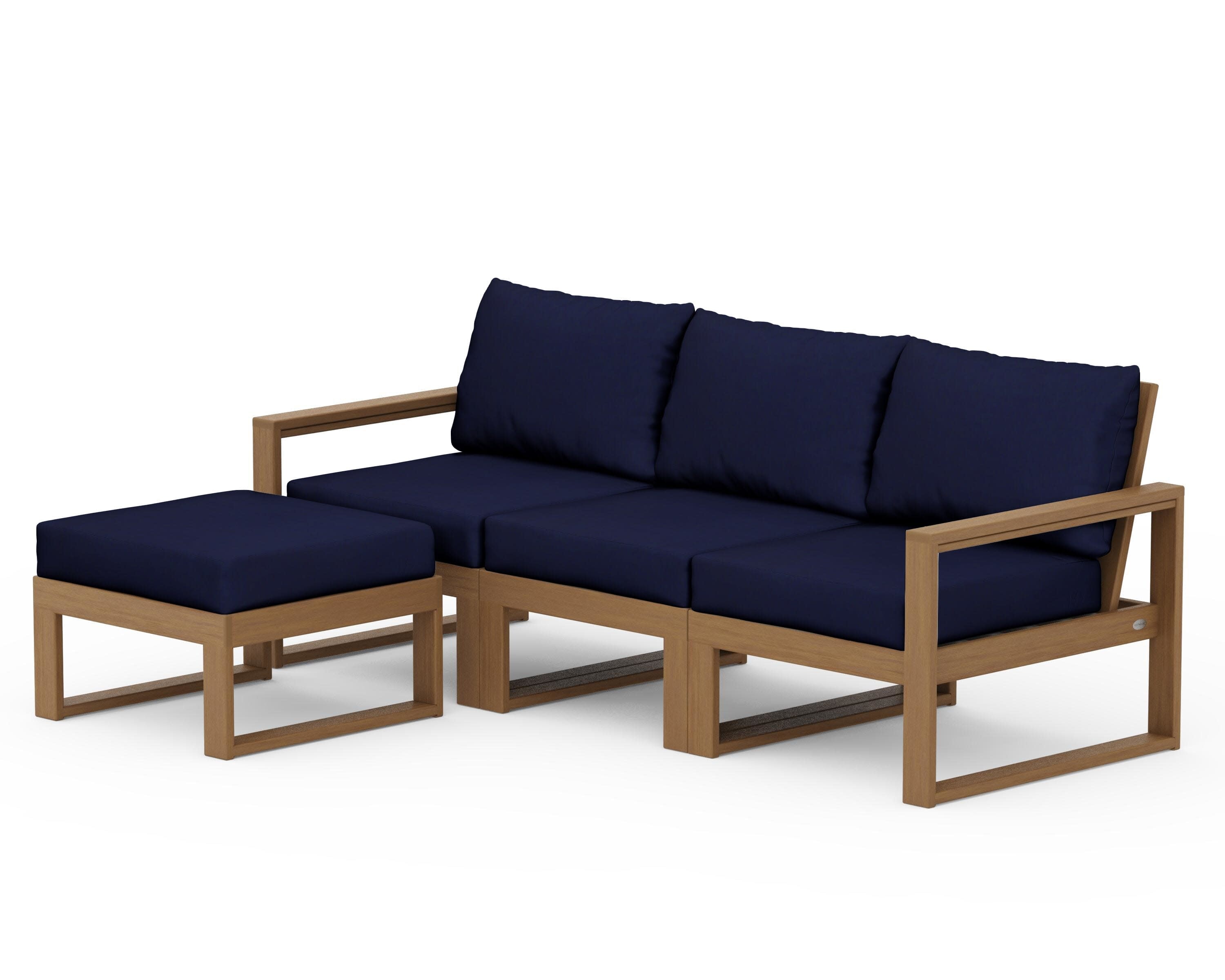 EDGE 4-Piece Modular Deep Seating Set with Ottoman in Natural / Navy