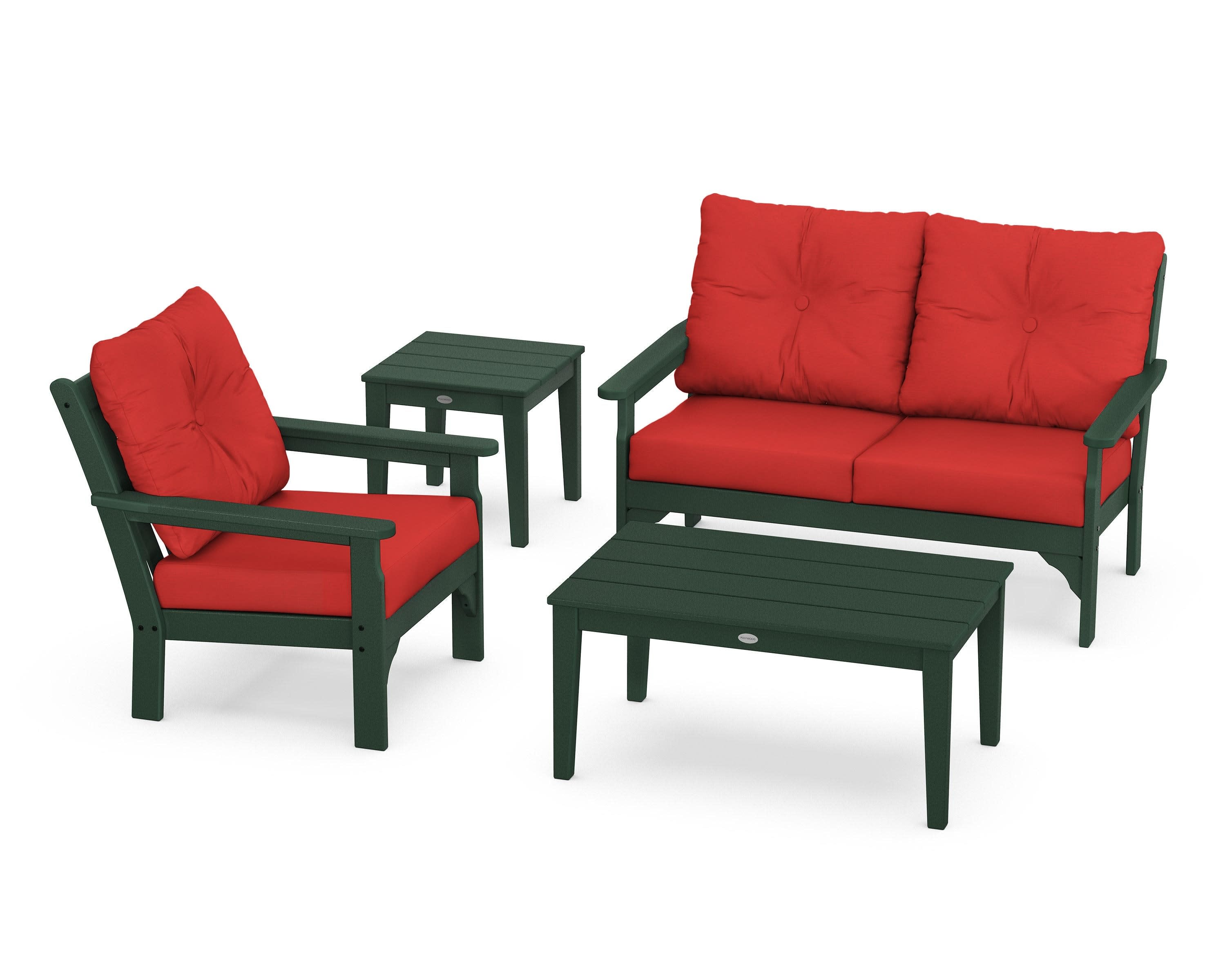 Vineyard 4-Piece Deep Seating Set in Green / Crimson Linen