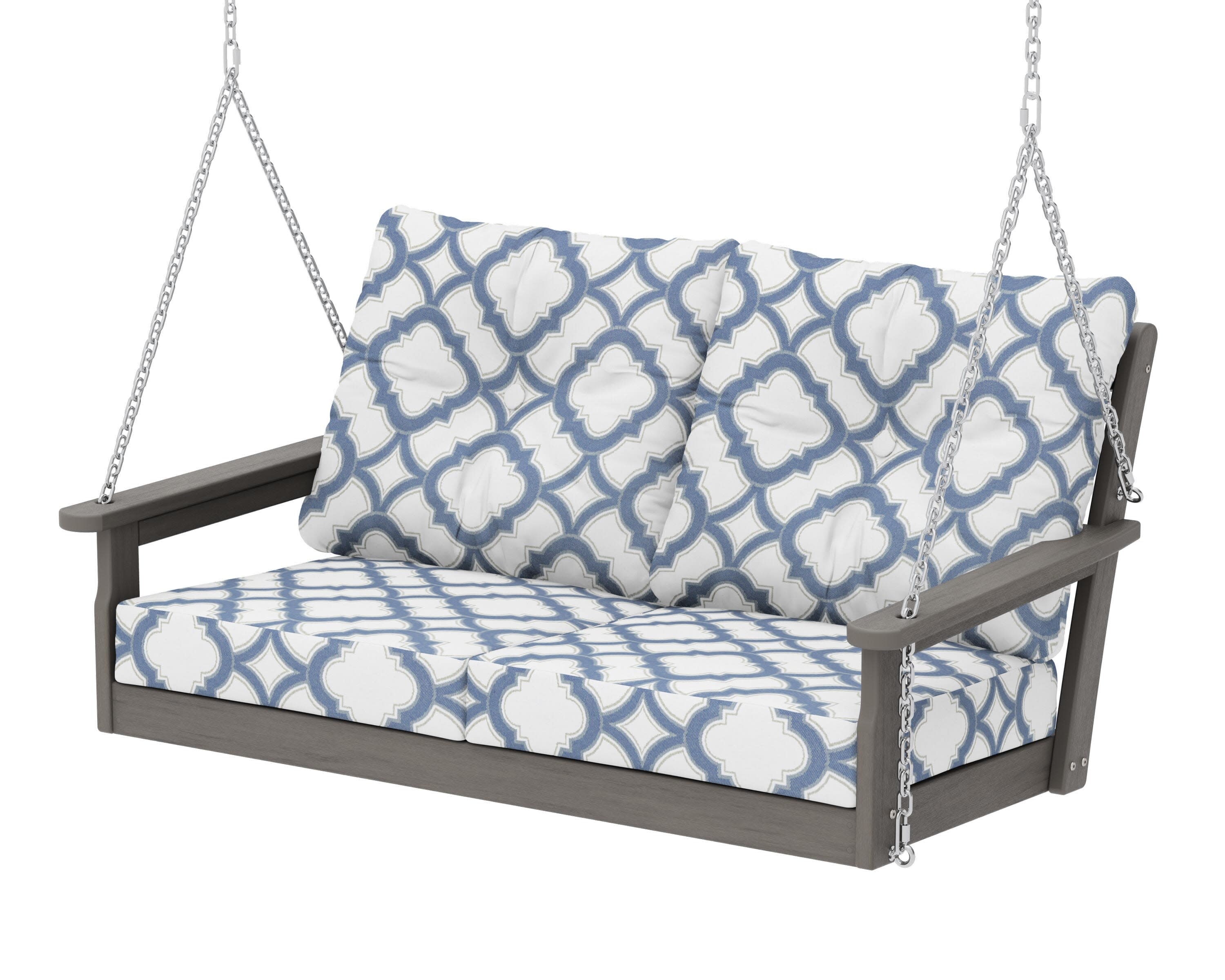 Vineyard Deep Seating Swing in Driftwood / Trellis Sky Blue