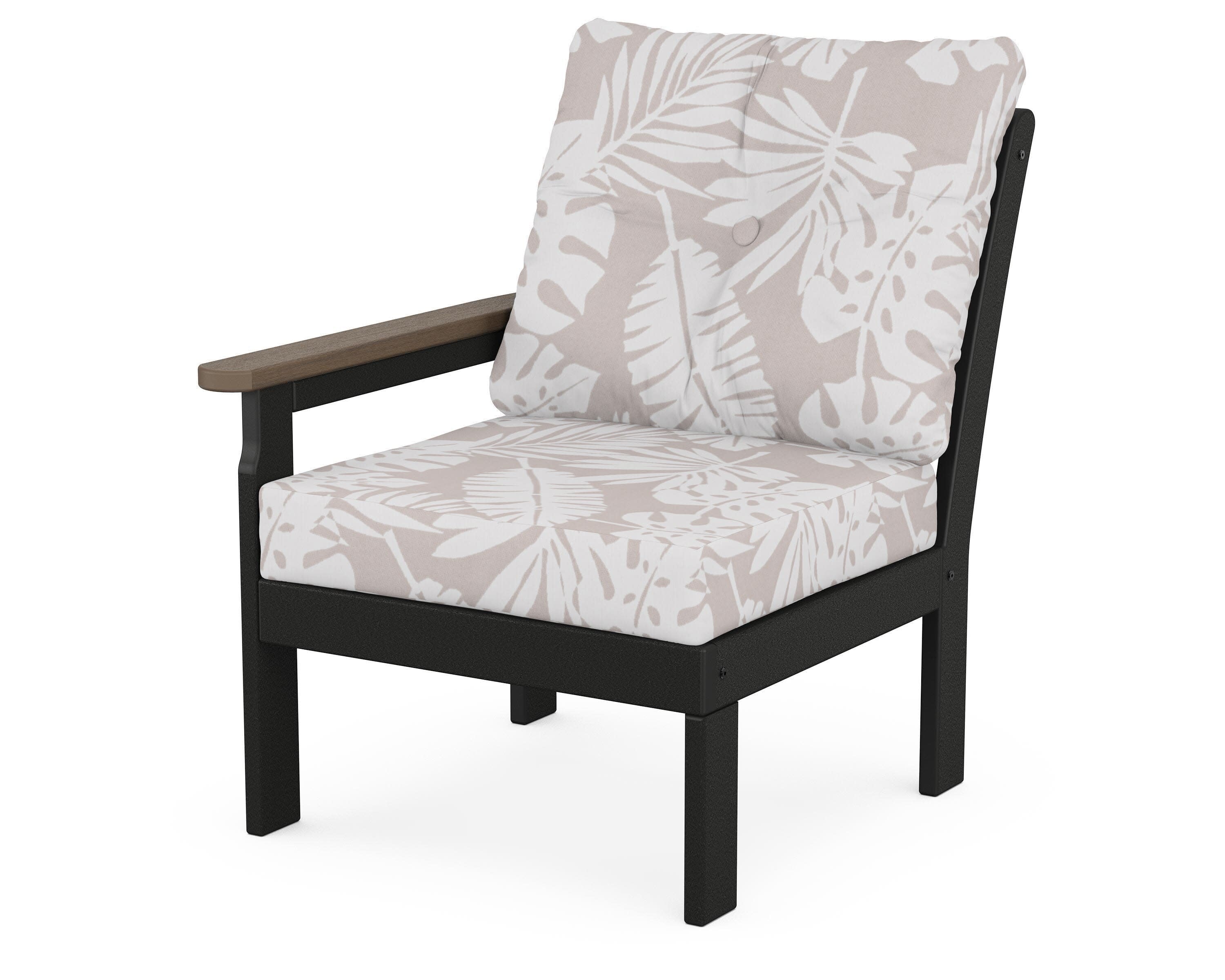 Vineyard Modular Left Arm Chair in Black / Kona / Leaf Dune Burlap