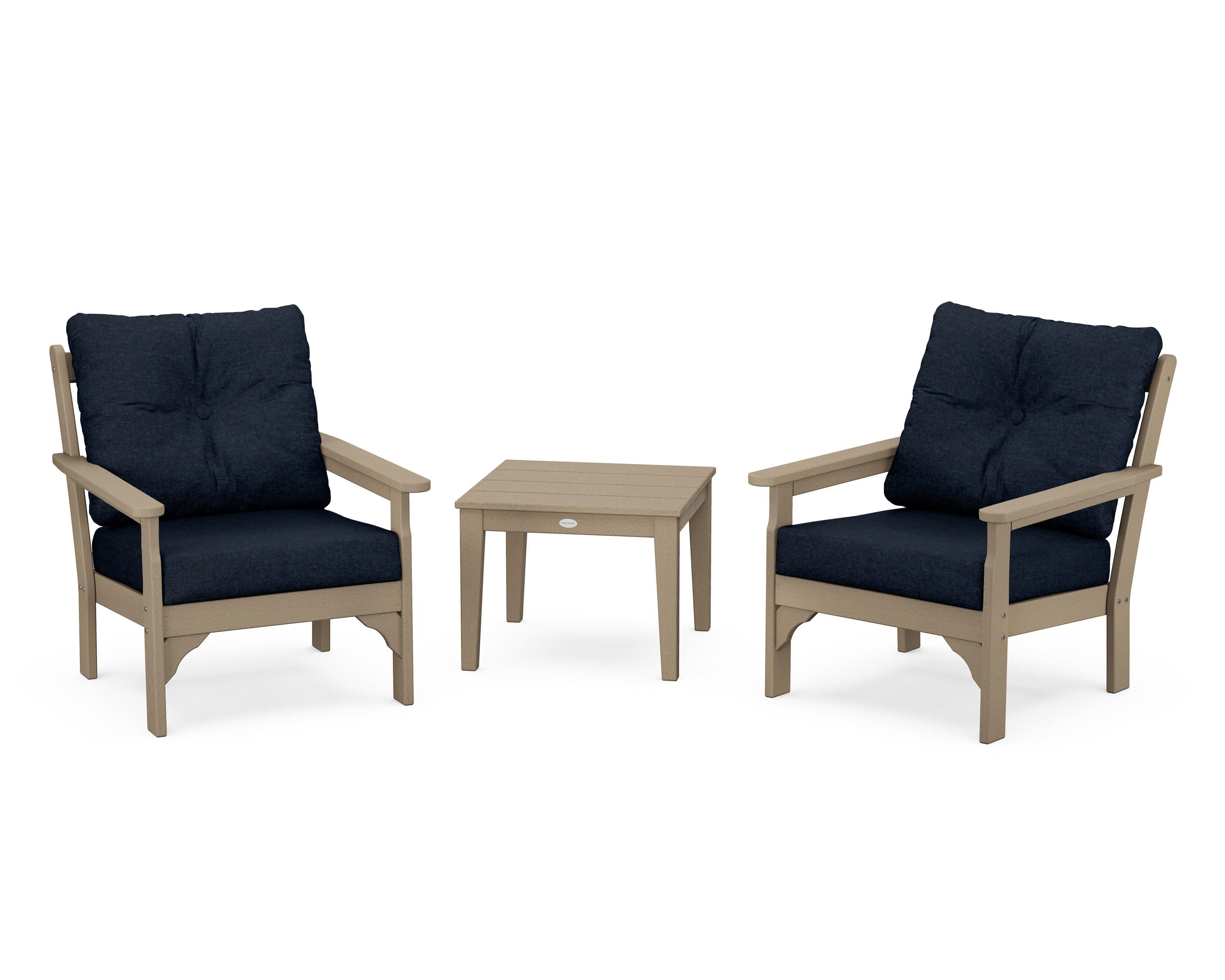Vineyard 3-Piece Deep Seating Set in Vintage Sahara / Marine Indigo