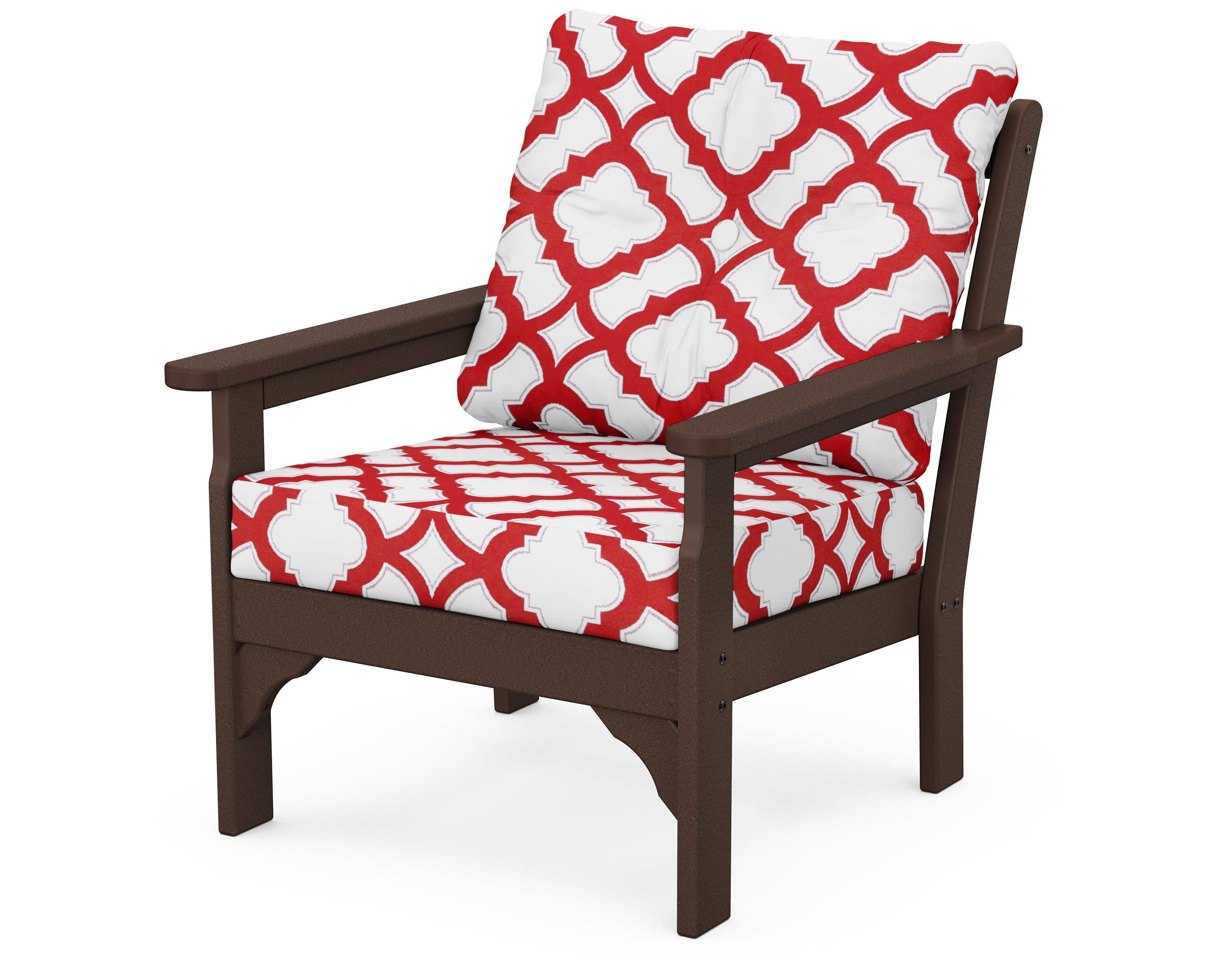Vineyard Deep Seating Chair in Mahogany / Trellis Crimson
