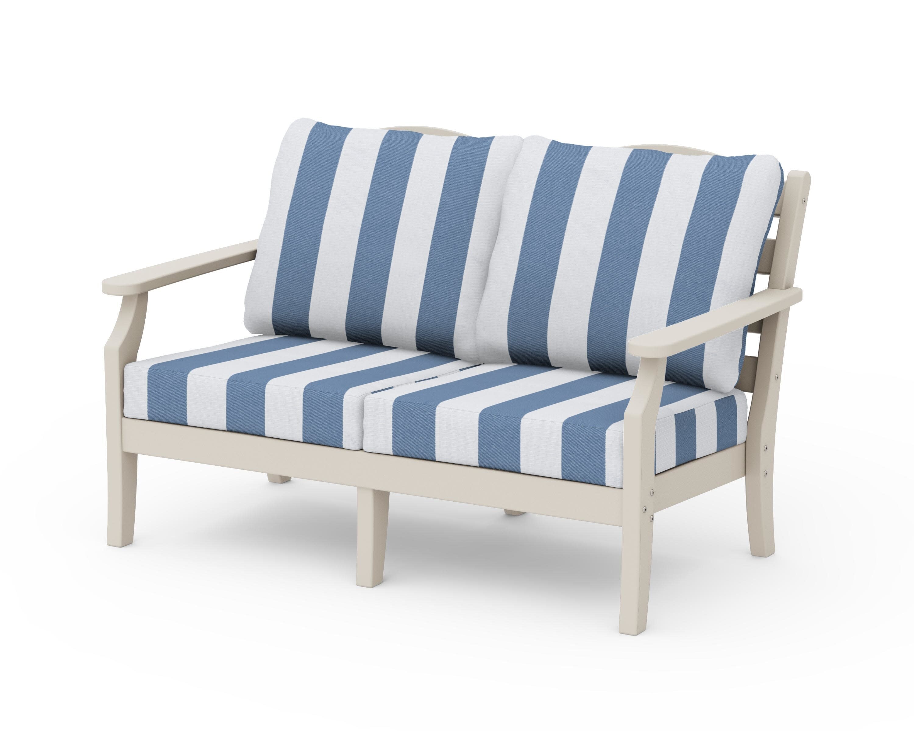 Savannah Deep Seating Loveseat in Sand / Cabana Stripe Sky Blue