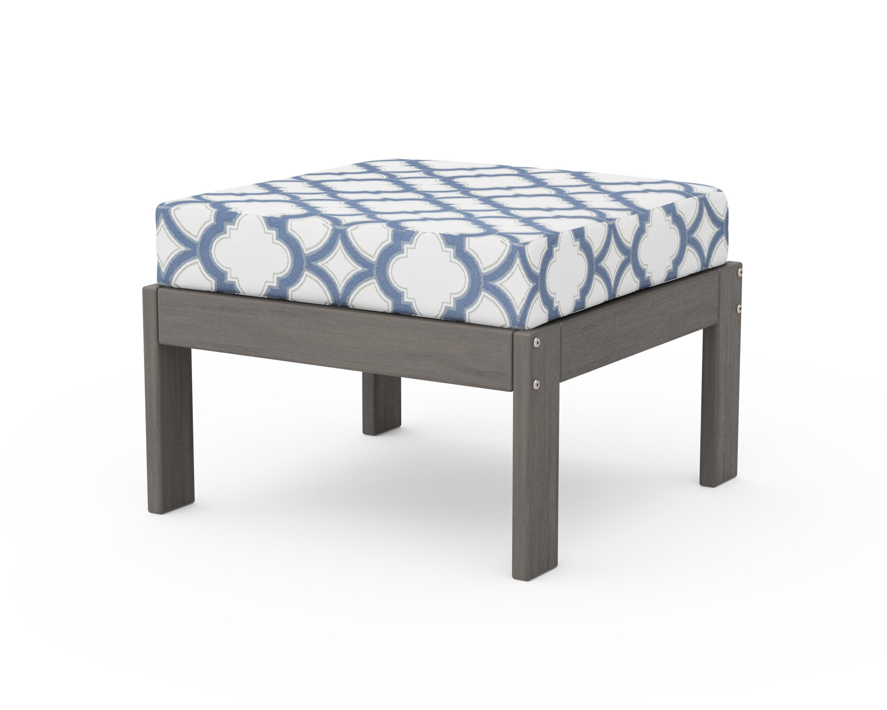Vineyard Modular Ottoman in Driftwood / Trellis Sky Blue