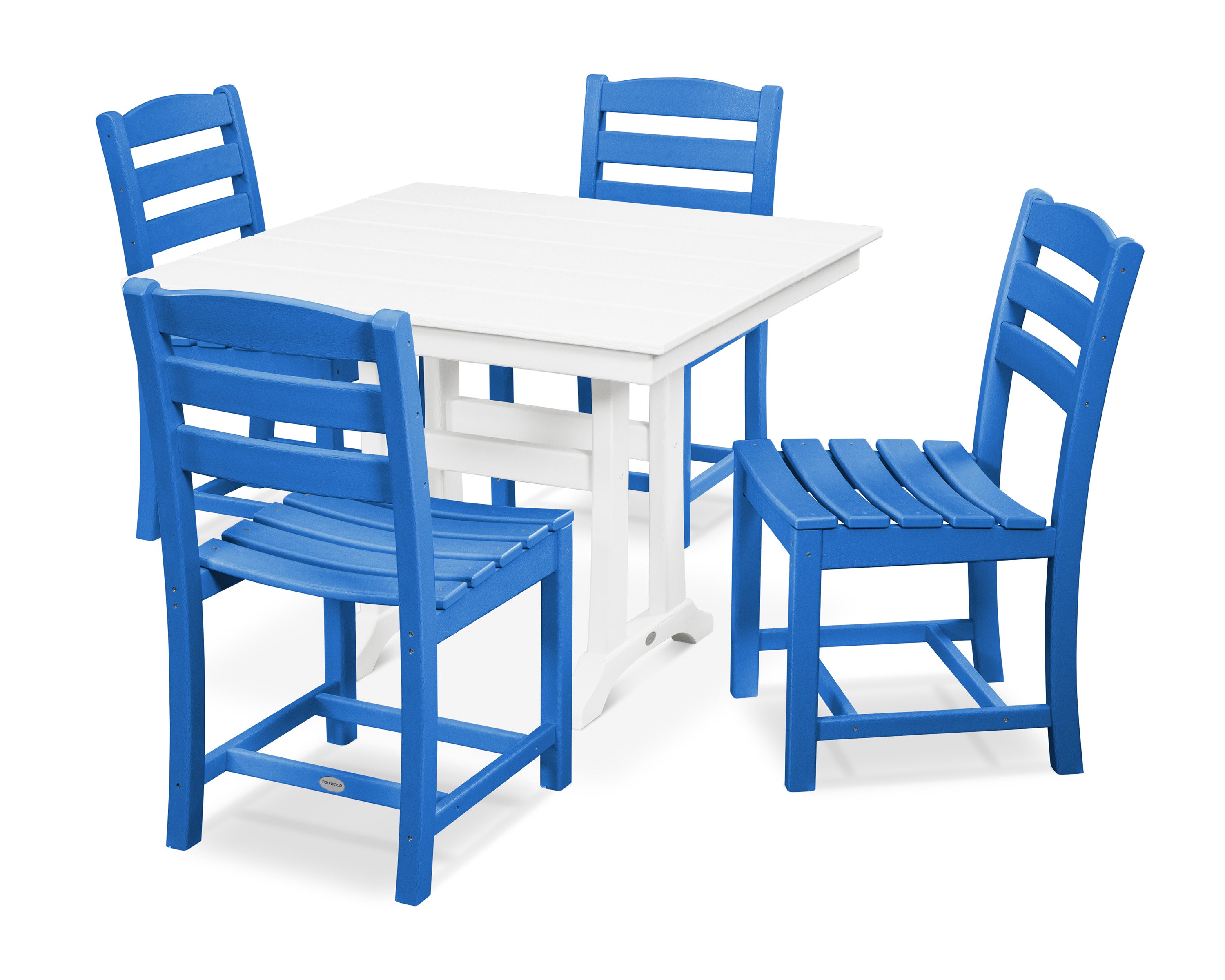 La Casa Caf 5-Piece Farmhouse Trestle Side Chair Dining Set in Pacific Blue / White