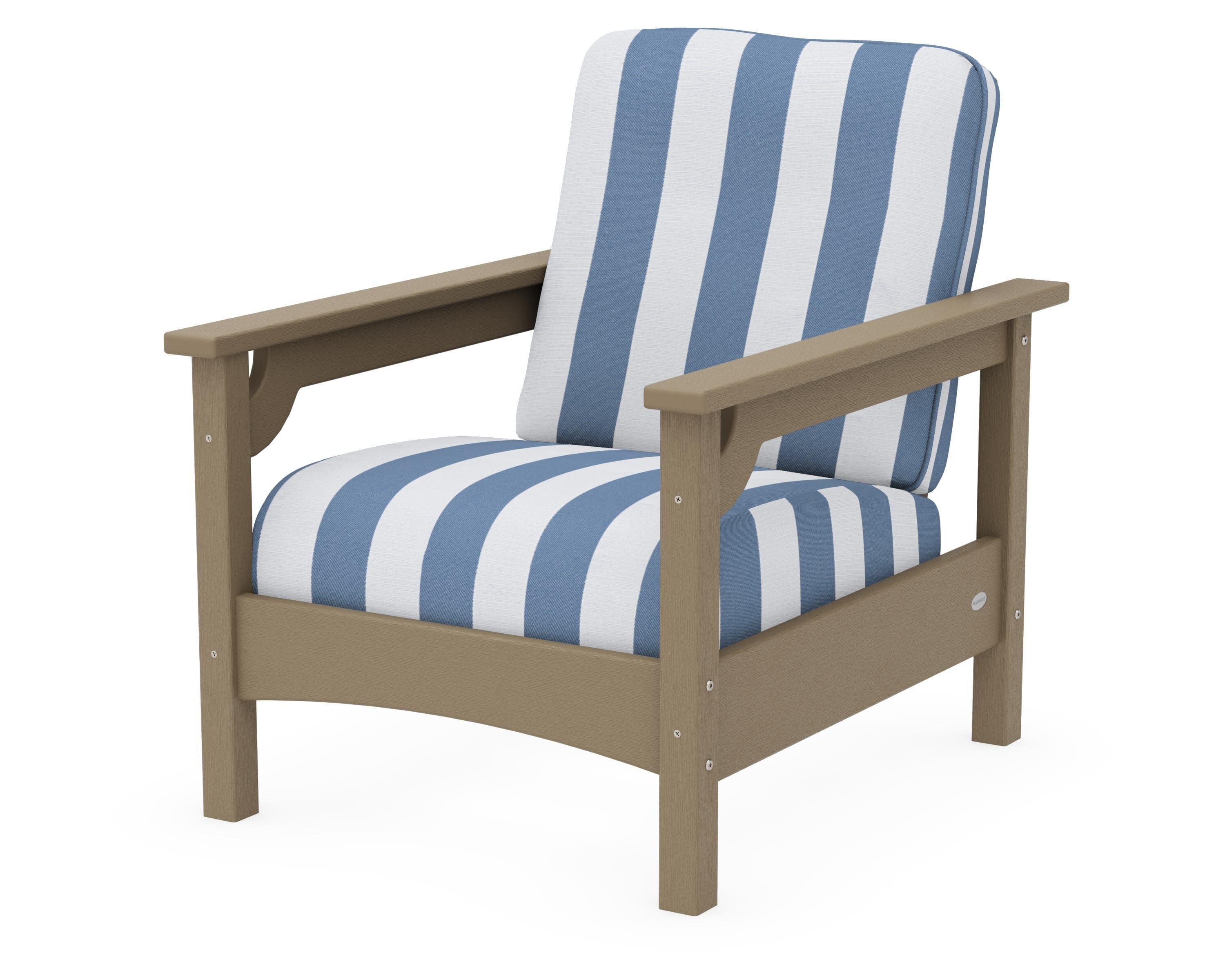 Club Chair in Vintage Sahara / Cabana Stripe Sky Blue