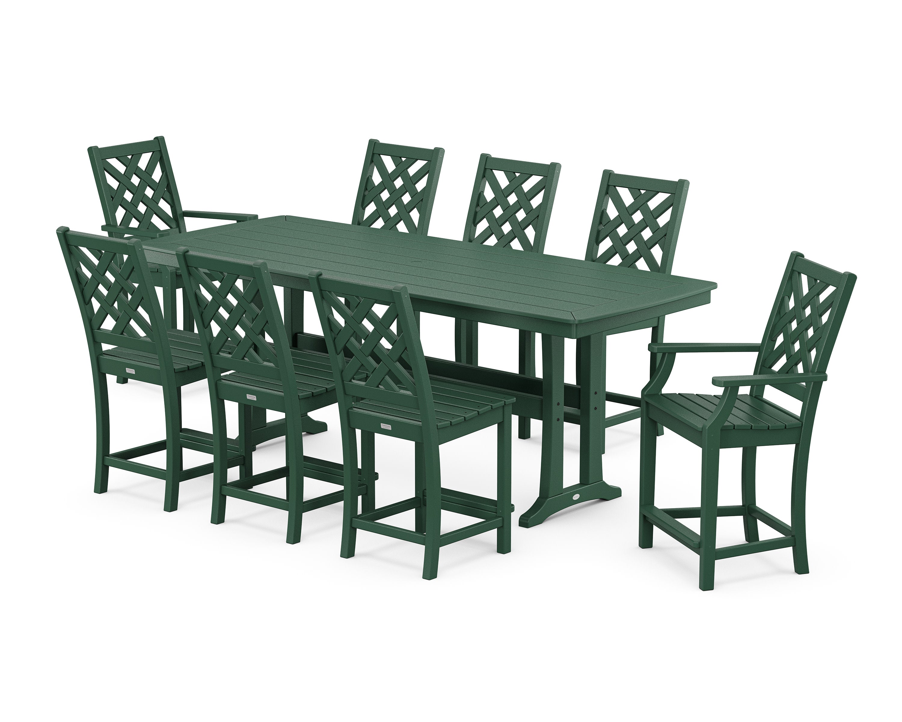 Wovendale 9-Piece Counter Set with Trestle Legs in Green