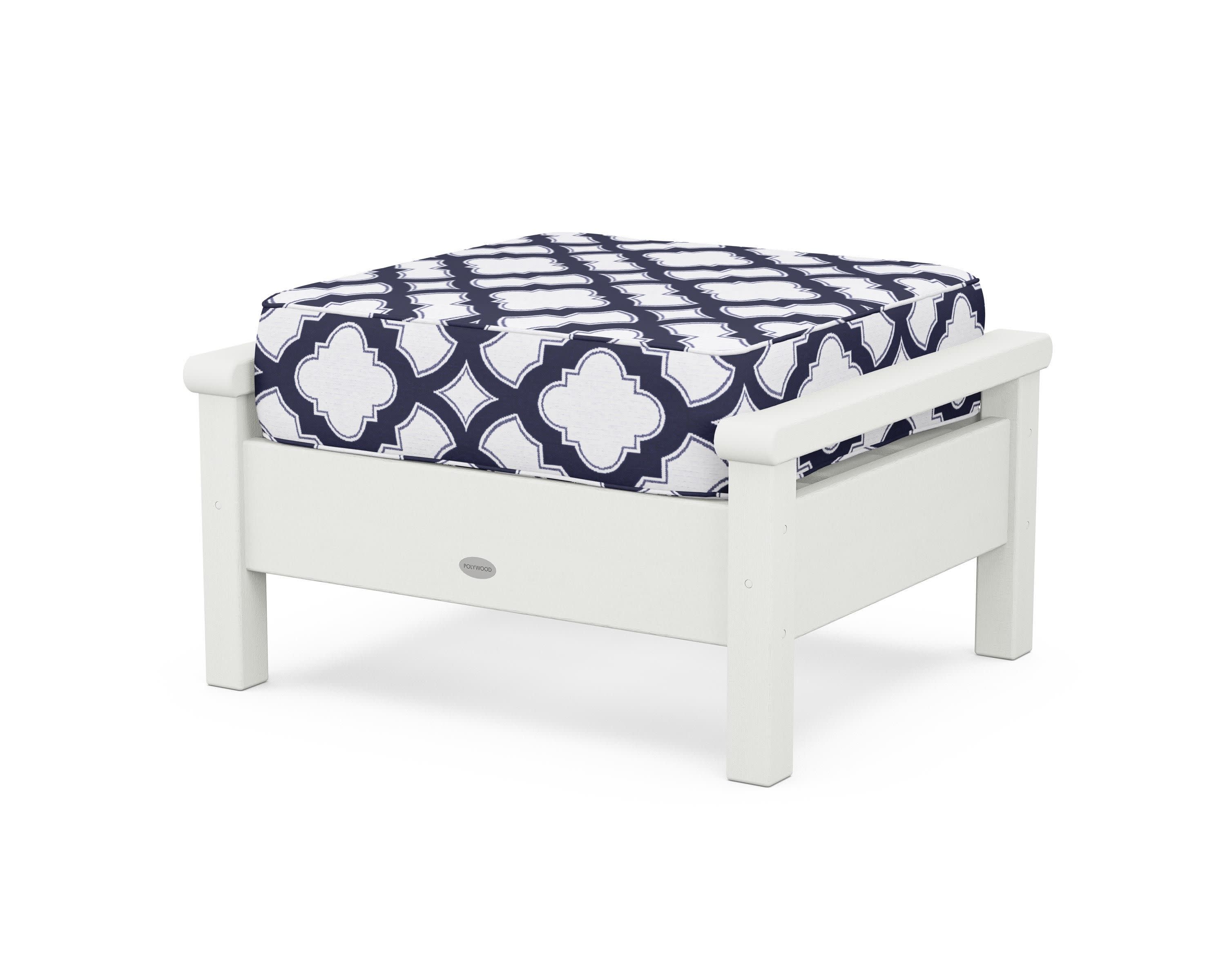Harbour Deep Seating Ottoman in Vintage White / Trellis Navy