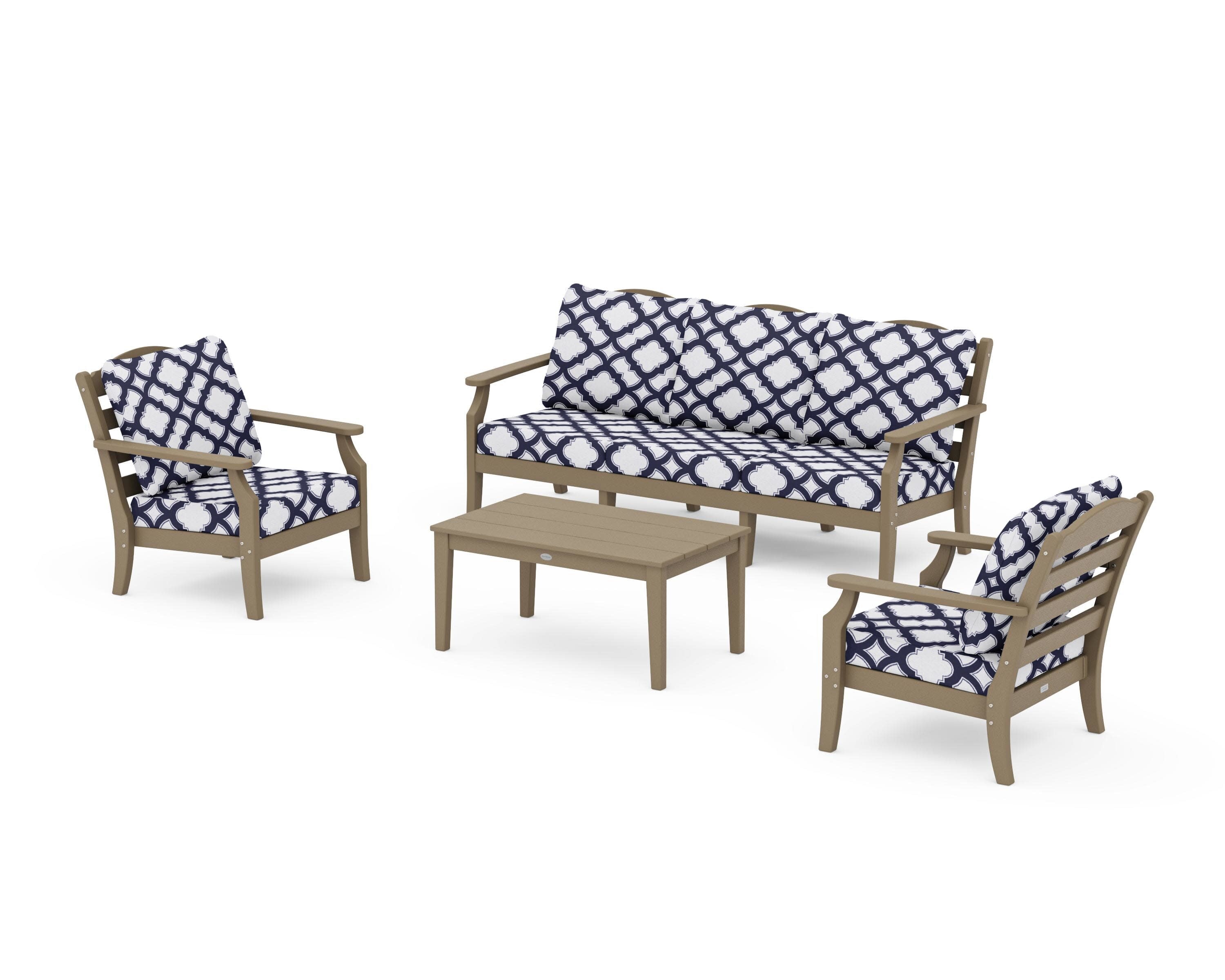 Savannah 4-Piece Deep Seating Set with Sofa in Vintage Sahara / Trellis Navy