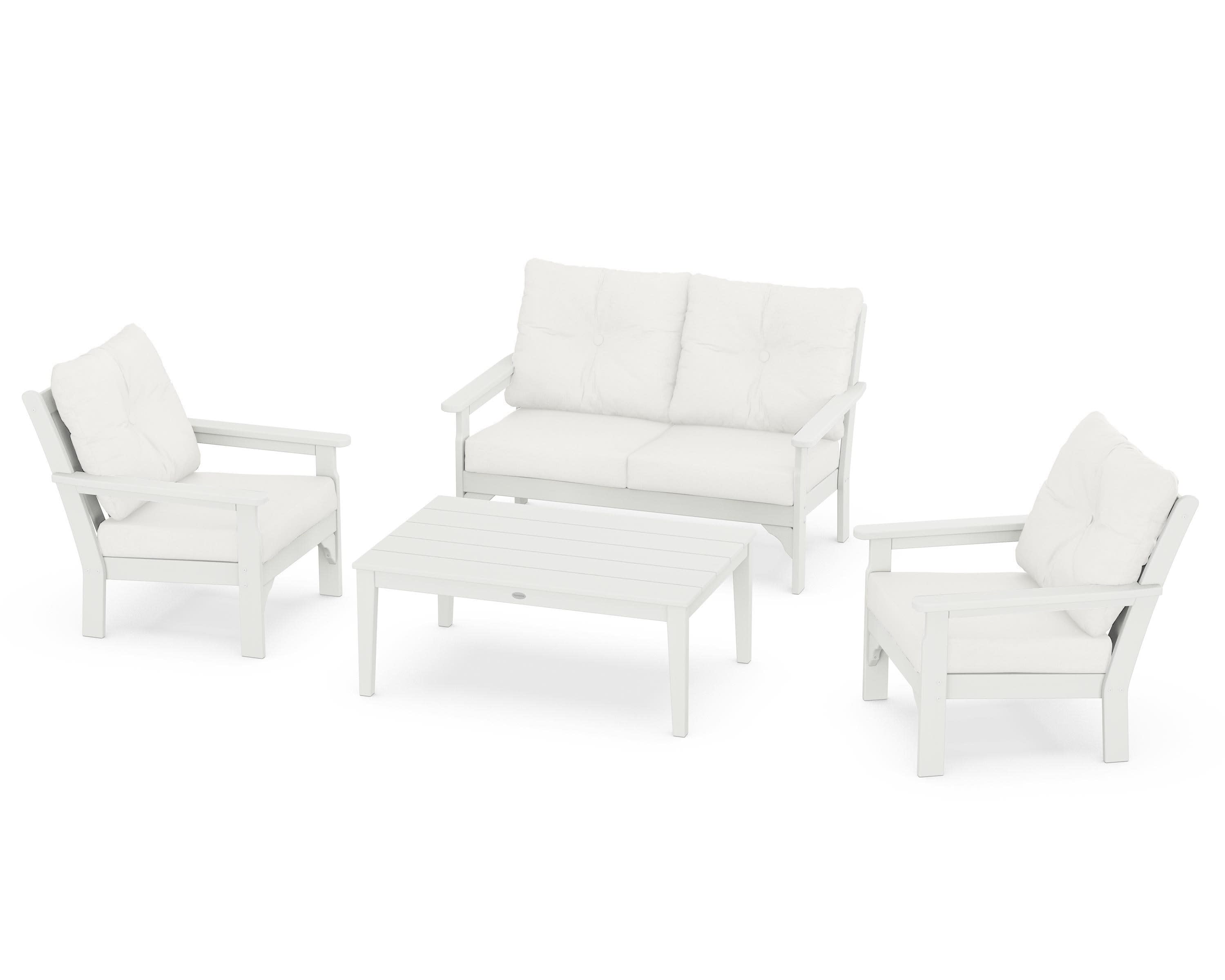 Vineyard 4-Piece Deep Seating Set in Vintage White / Natural Linen