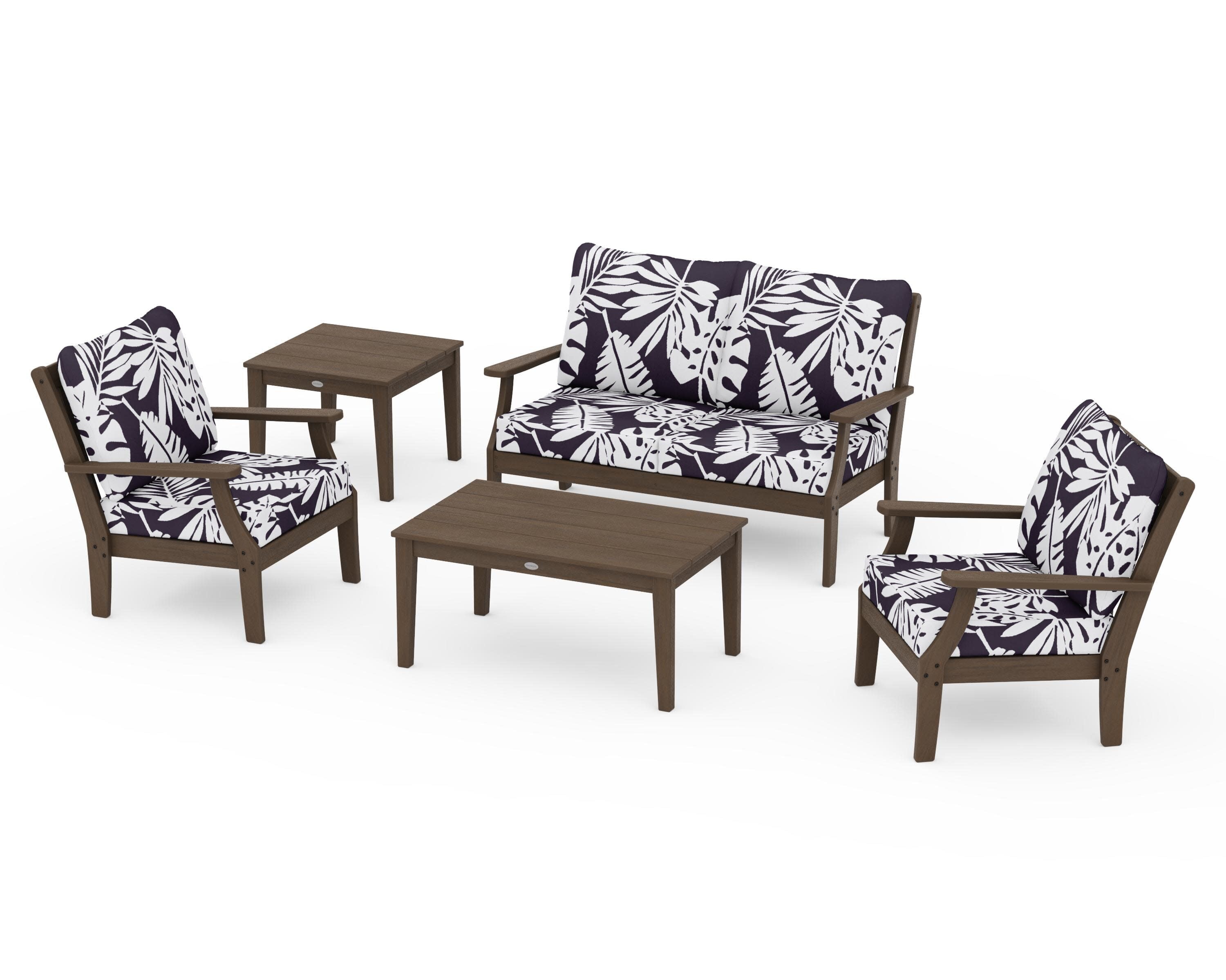 Braxton 5-Piece Deep Seating Set in Kona / Leaf Navy