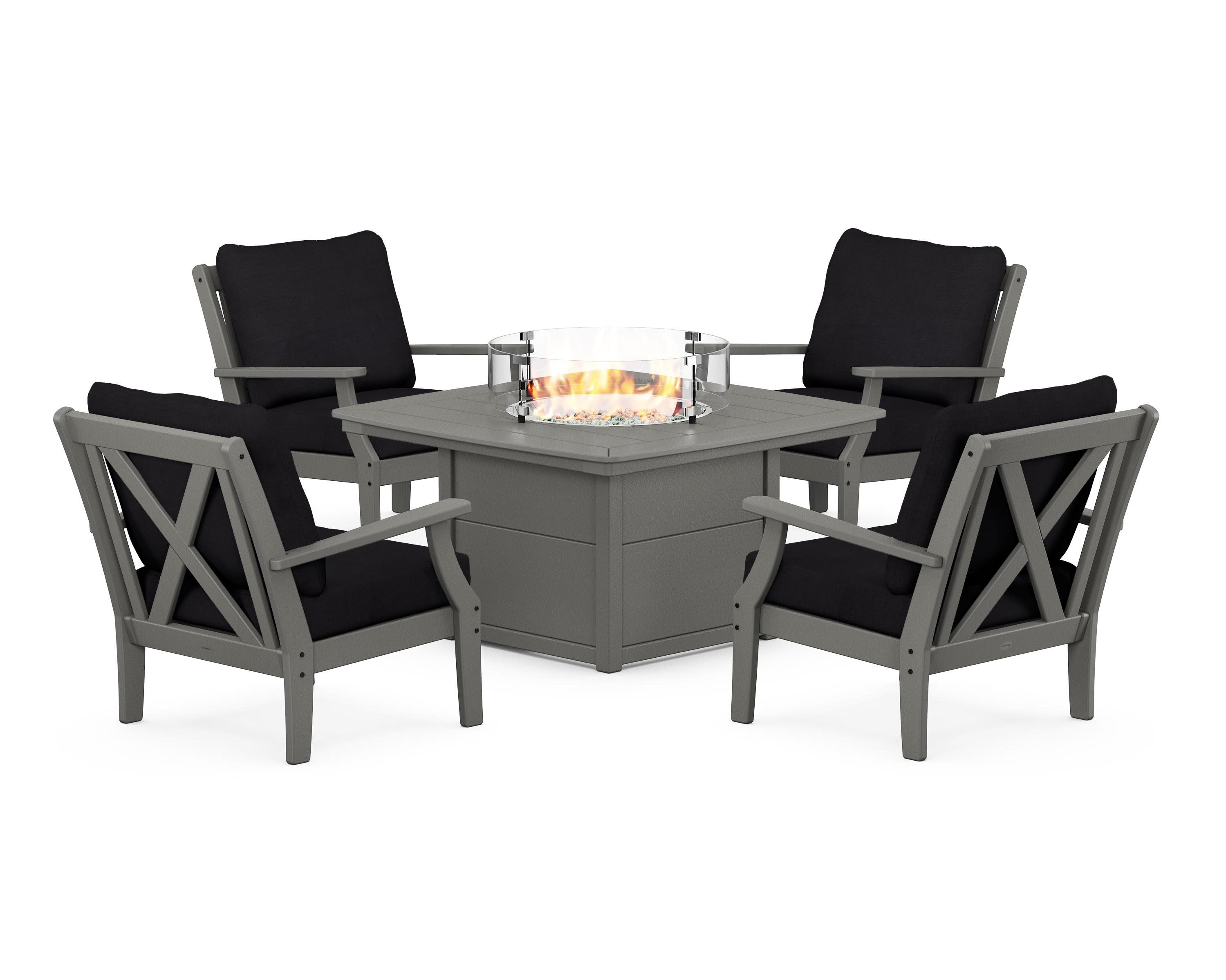 Braxton 5-Piece Deep Seating Conversation Set with Fire Pit Table in Slate Grey / Midnight Linen