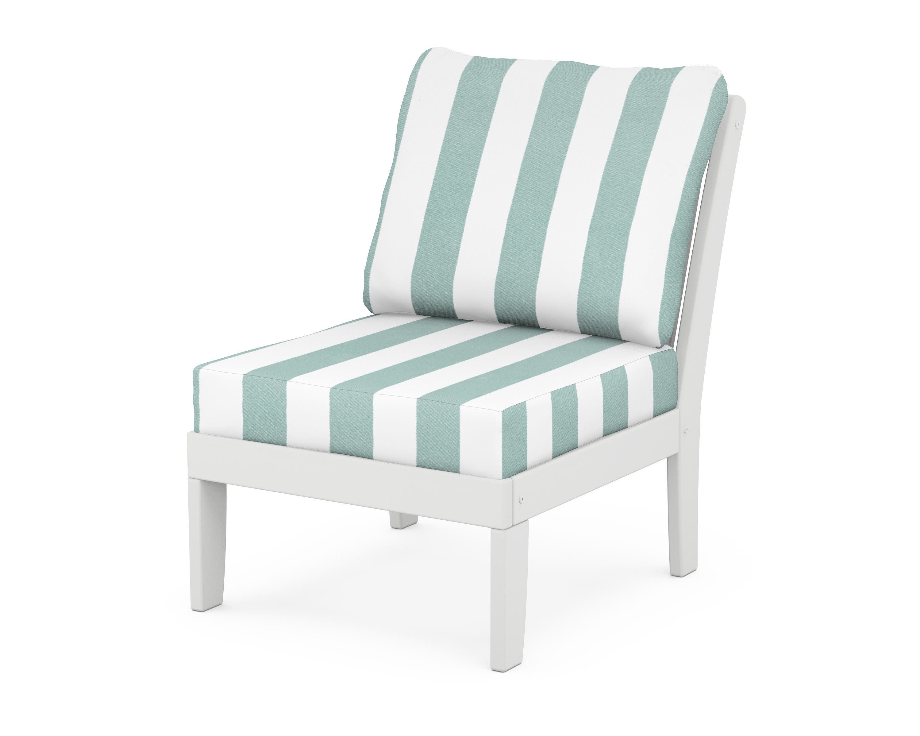 Braxton Modular Armless Chair in White / Cabana Stripe Glacier Spa