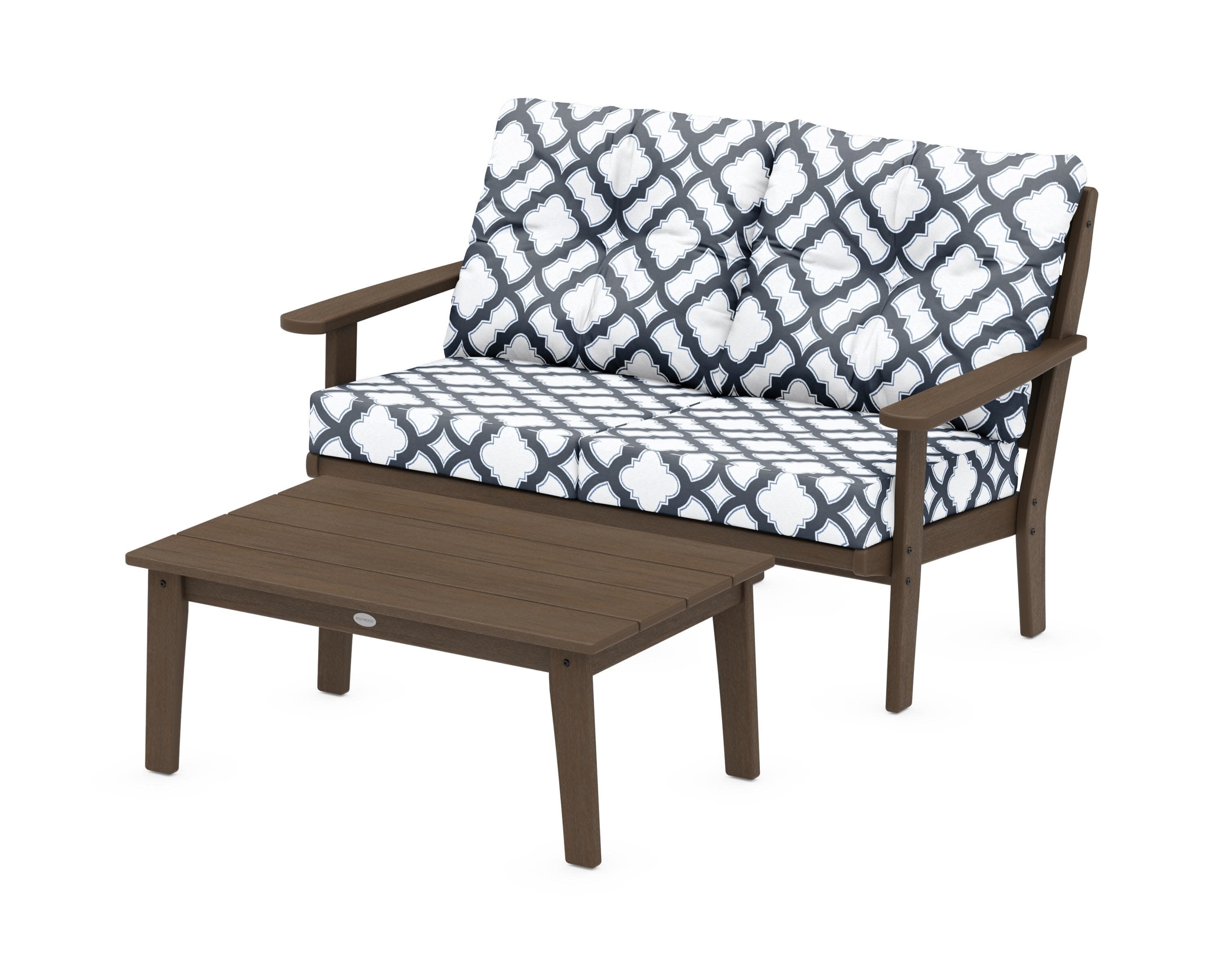 Lakeside 2-Piece Lounge Loveseat Set in Kona / Trellis Marine Indigo