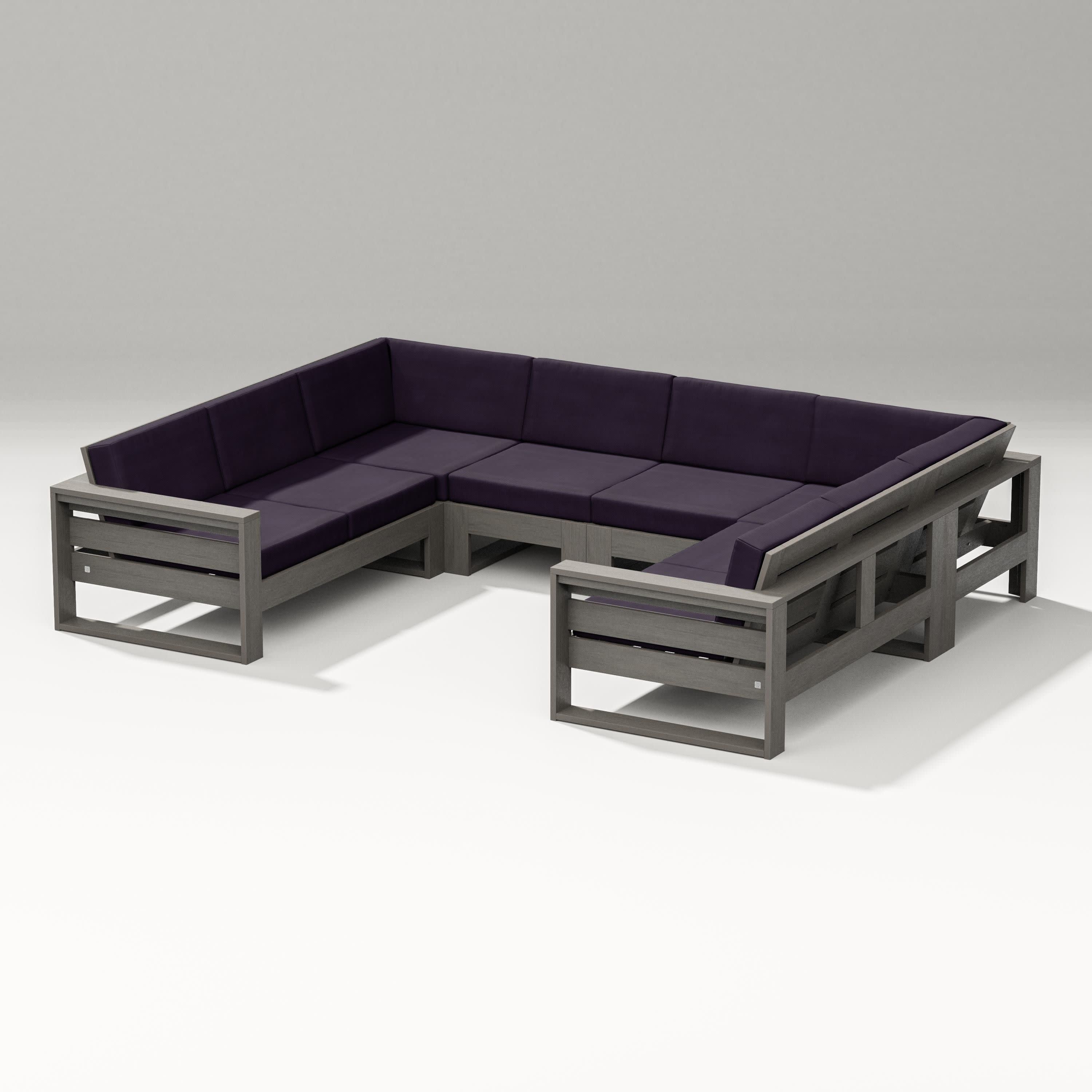 Latitude U-Shaped Sectional in Driftwood / Navy Linen