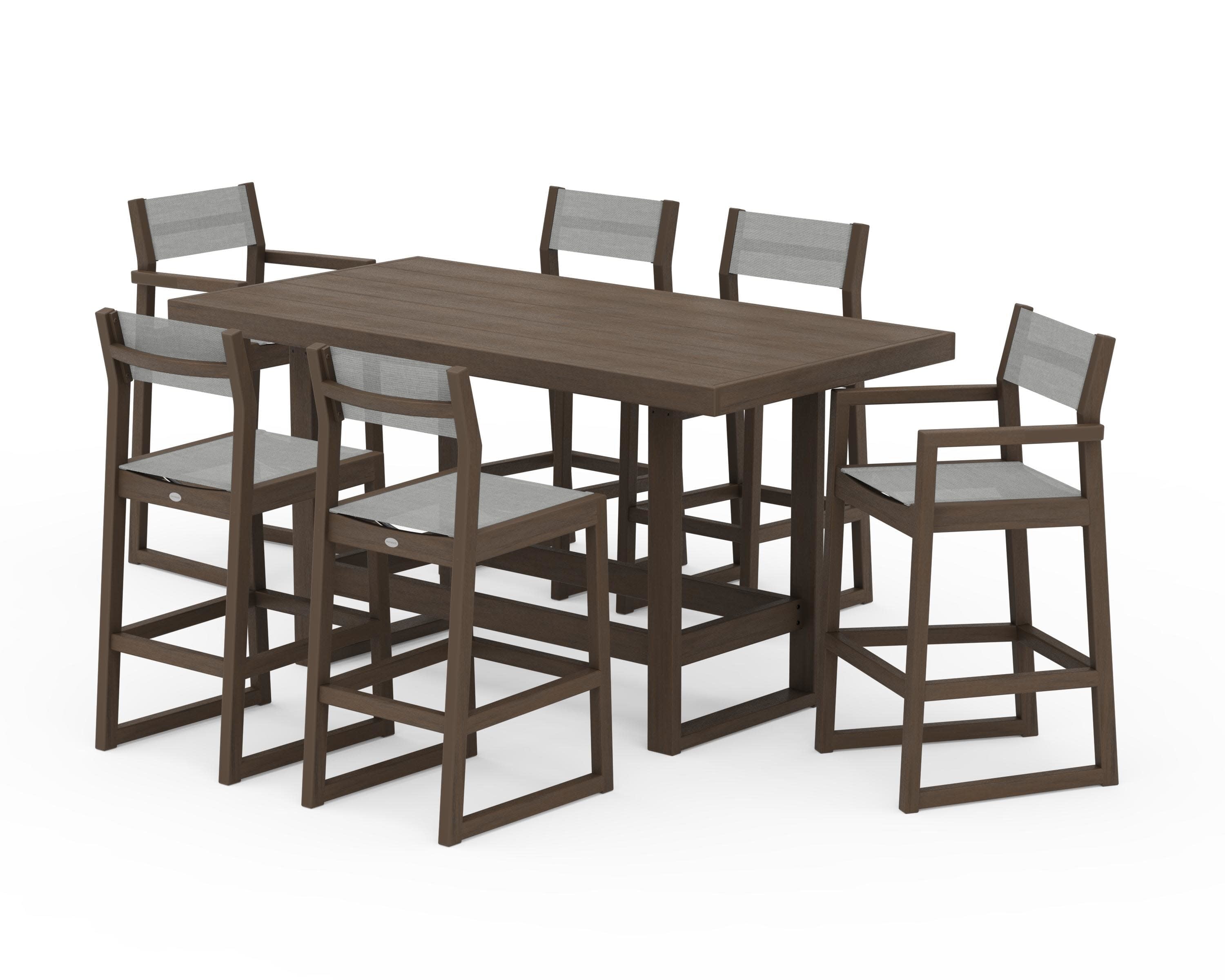 EDGE Sling 7-Piece Bar Table Set in Kona / Metallic Sling