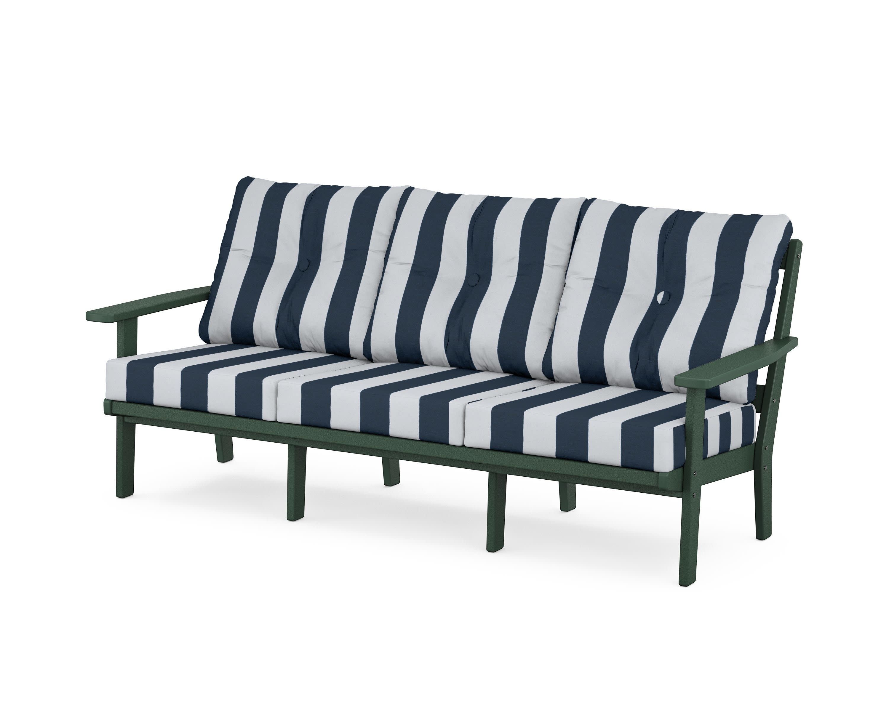 Oxford Deep Seating Sofa in Green / Cabana Stripe Marine Indigo