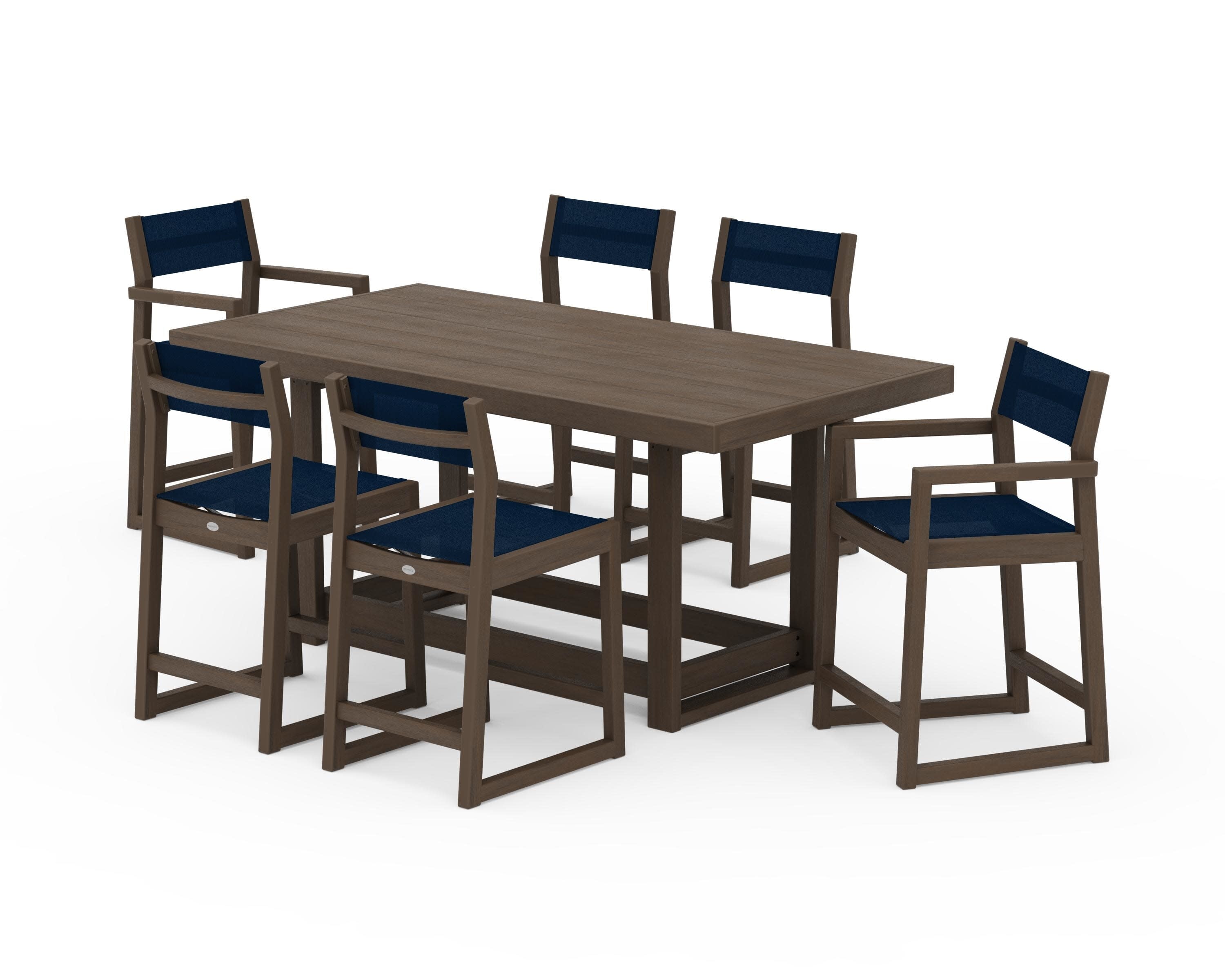 EDGE Sling 7-Piece Counter Table Set in Kona / Navy Blue Sling