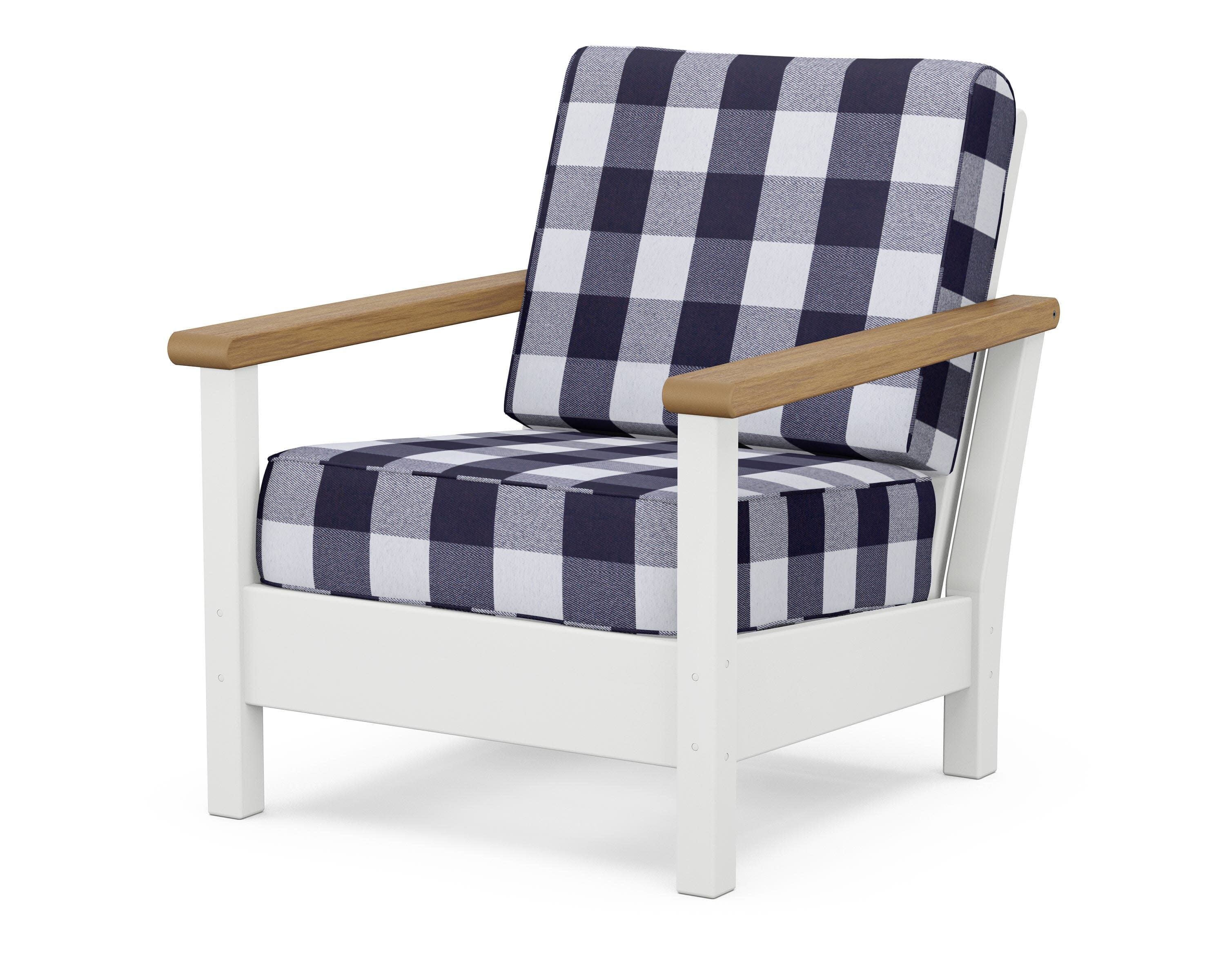 Harbour Deep Seating Chair in White / Natural / Buffalo Plaid Navy