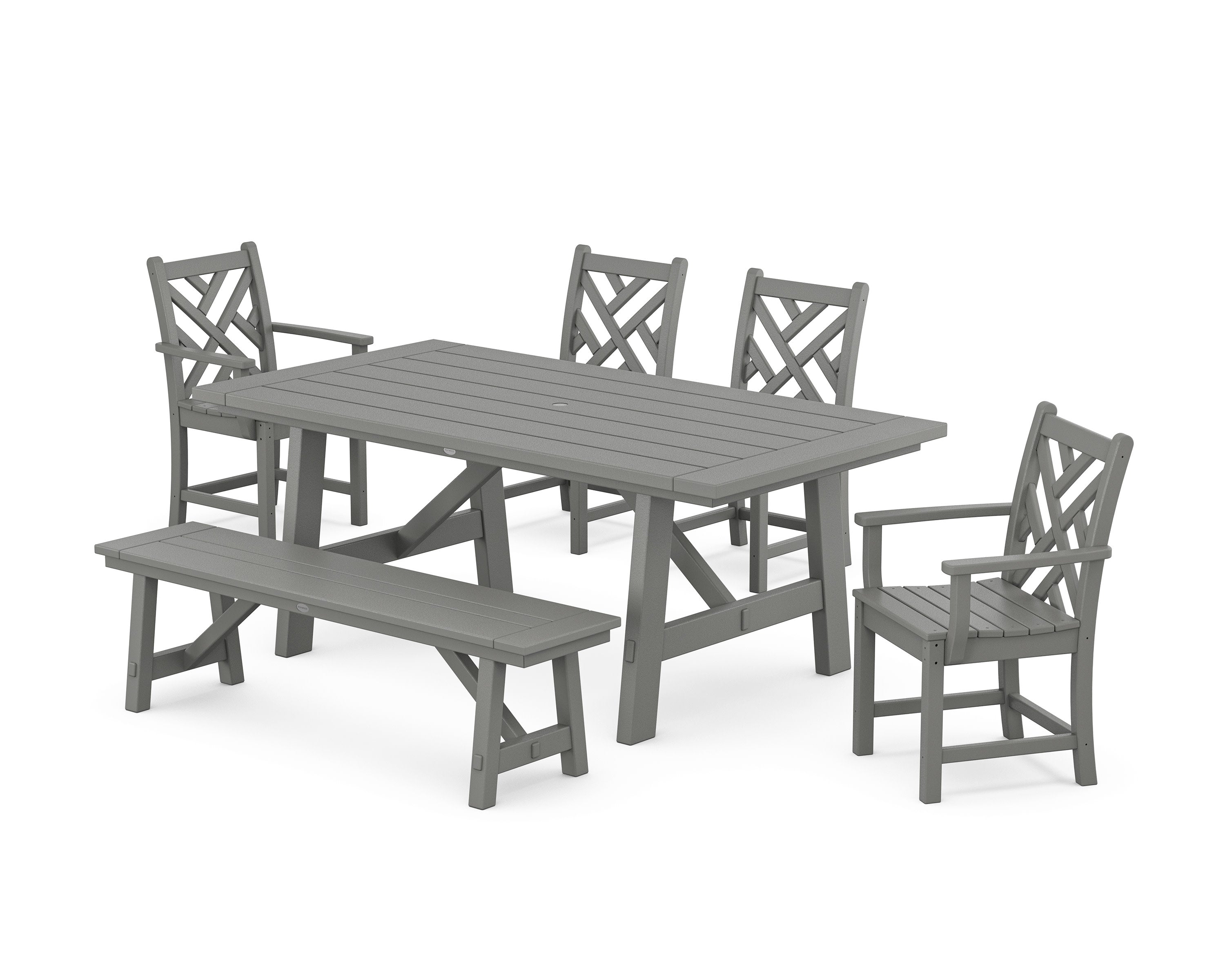 Chippendale 6-Piece Rustic Farmhouse Dining Set With Bench in Slate Grey