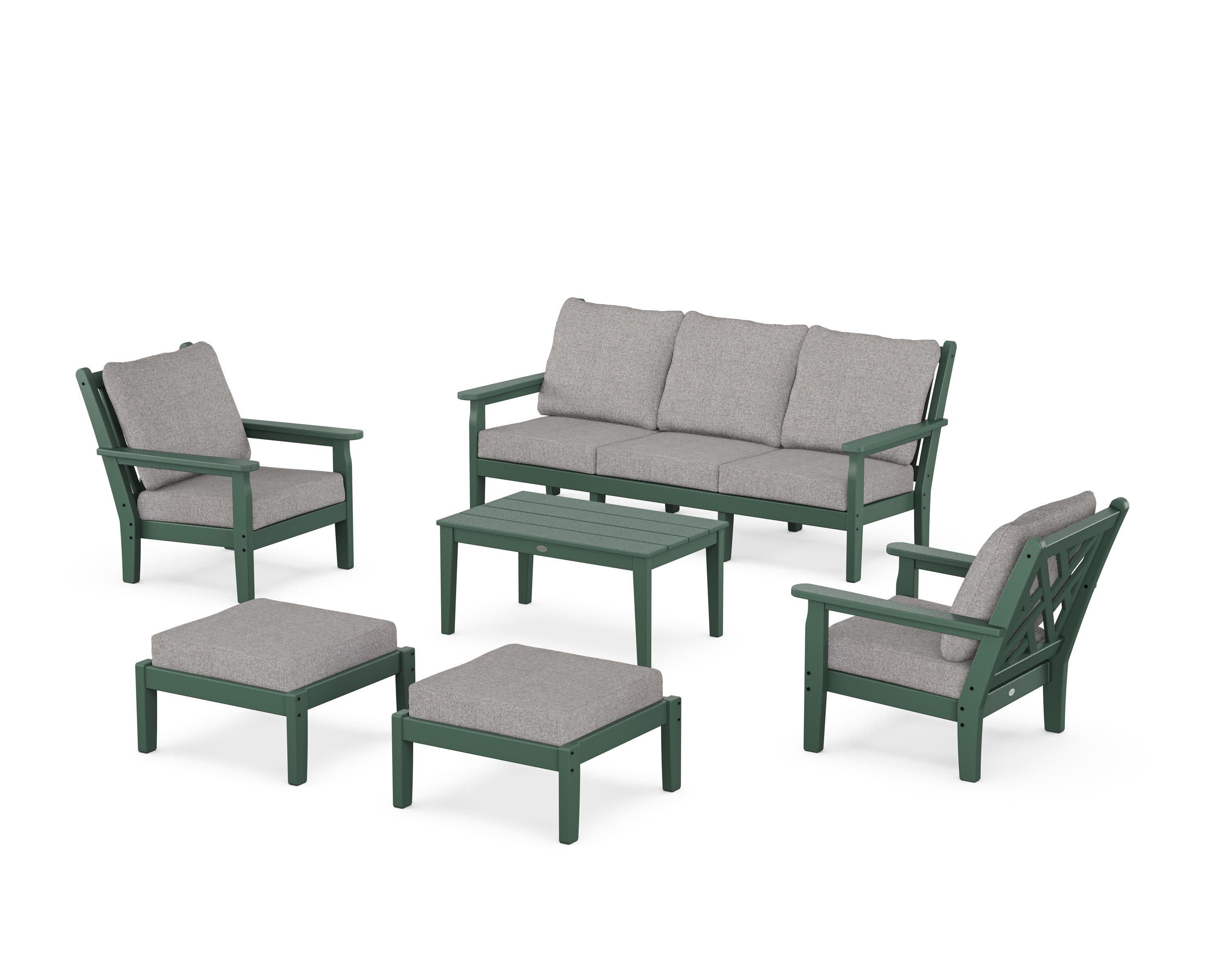 Chippendale 6-Piece Lounge Sofa Set in Green / Grey Mist